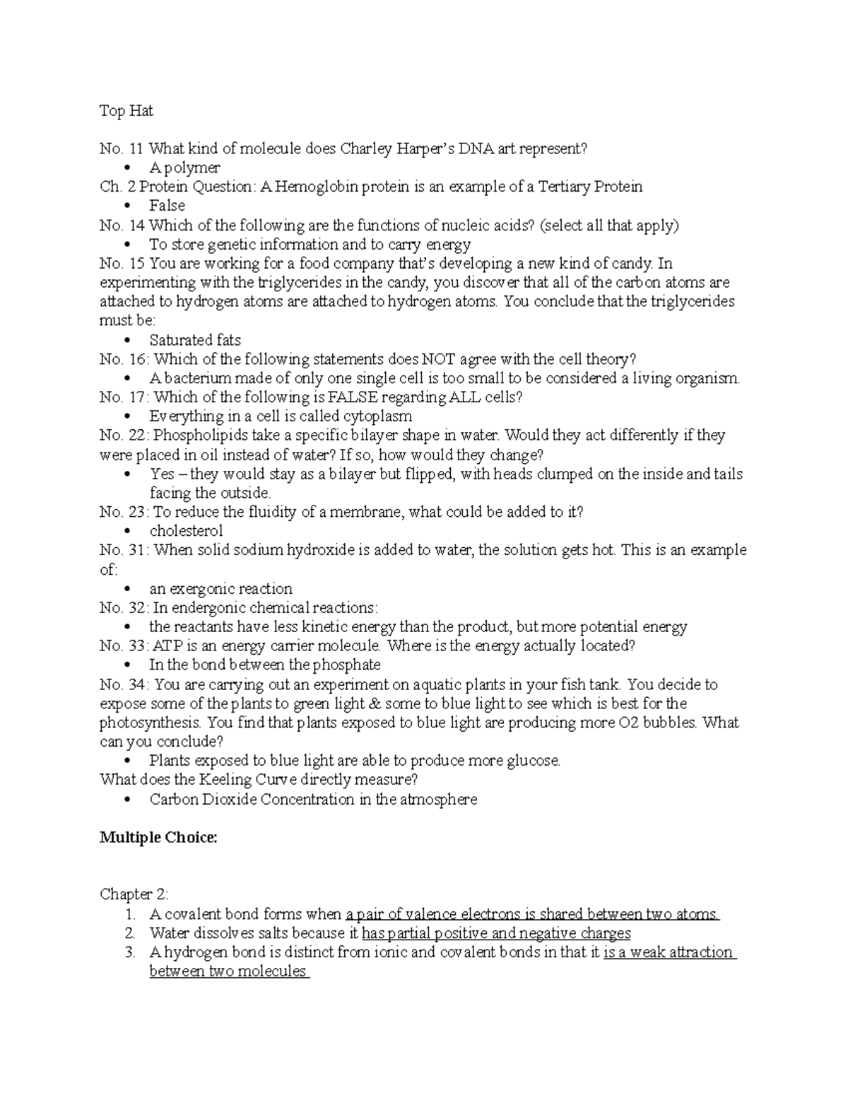 Top Hat Questions Unit 2 Top Hat No. 11 What kind of molecule does