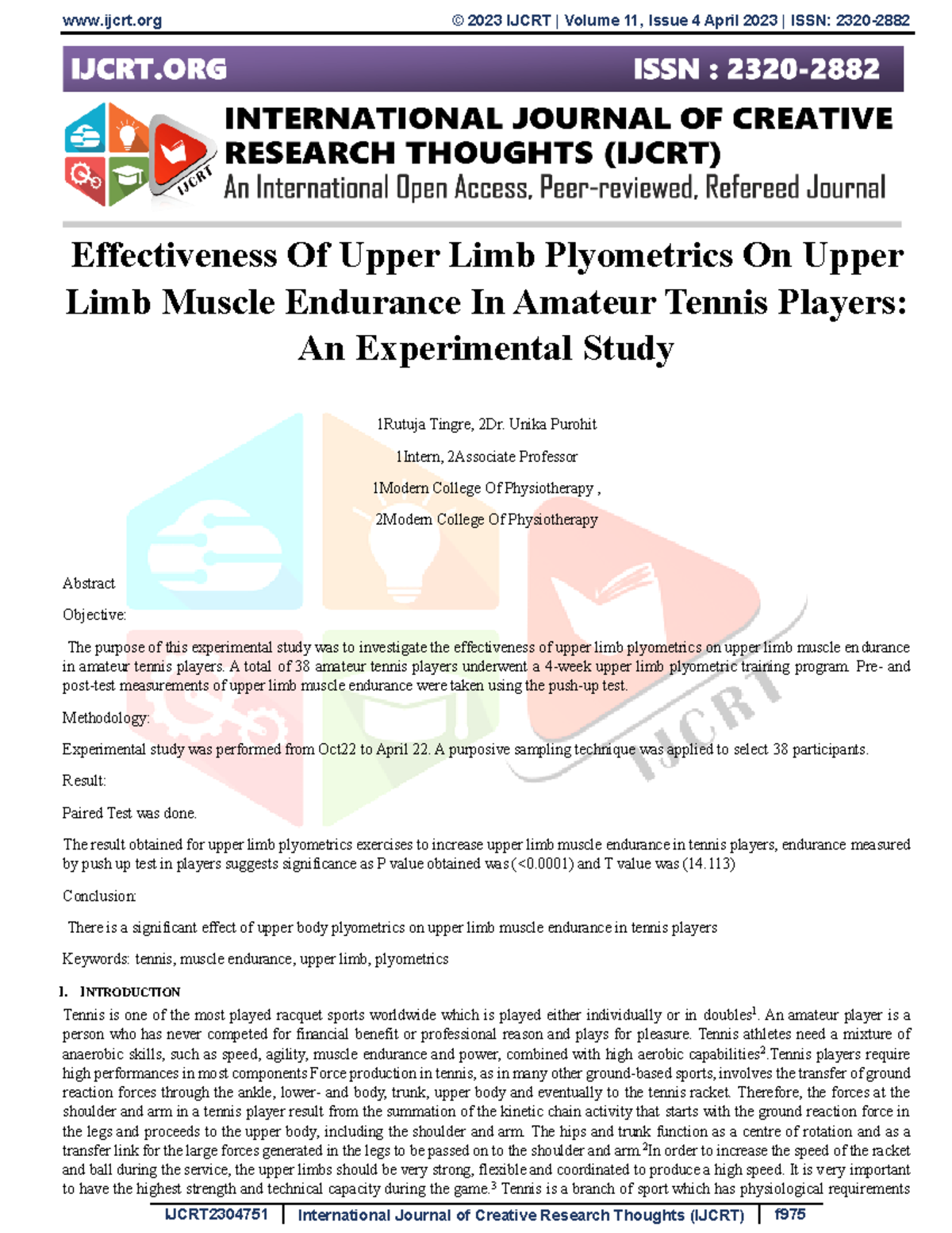 Effectiveness Of Upper Limb Plyometrics On Upper Limb Muscle Endurance ...