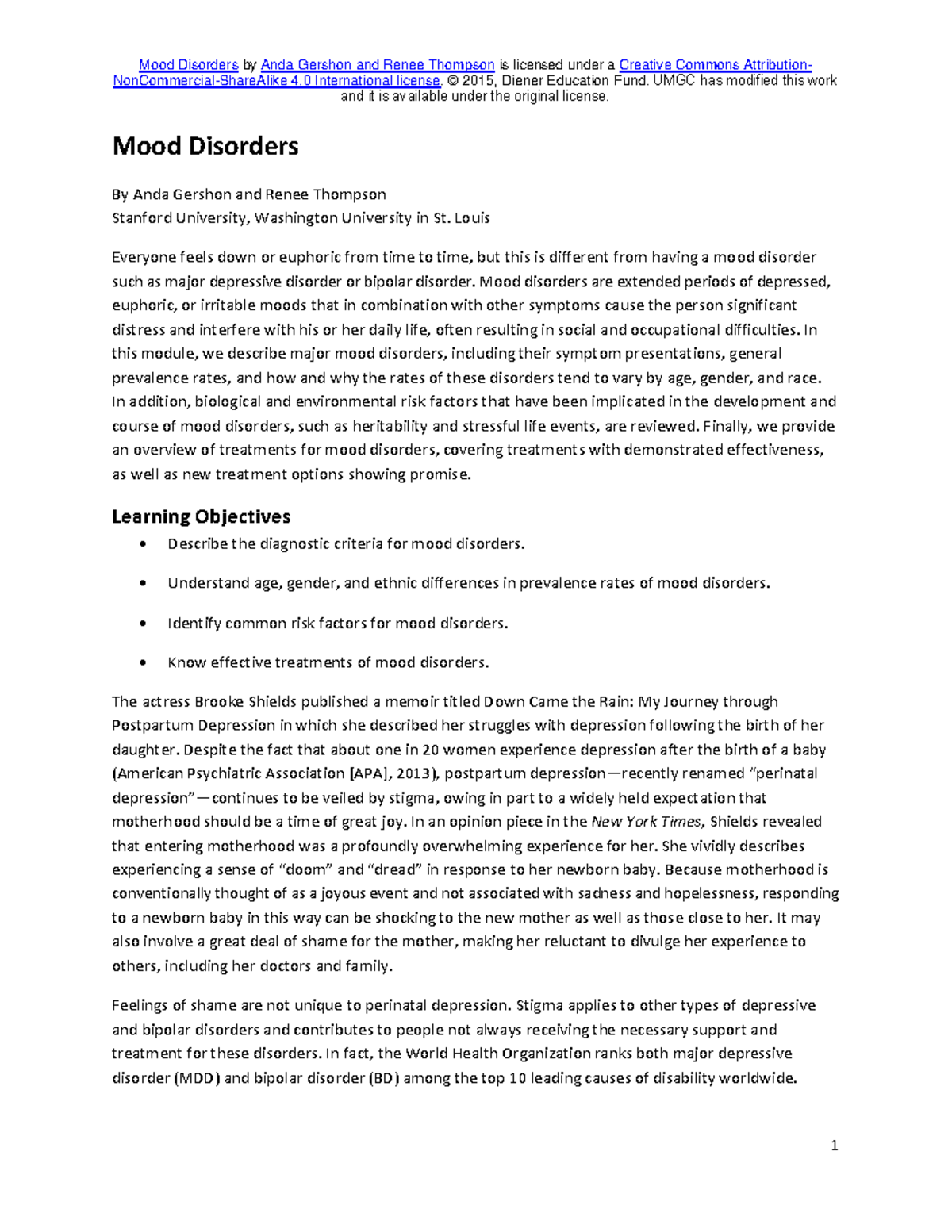 Mood Disorders - note d - Mood Disorders by Anda Gershon and Renee ...