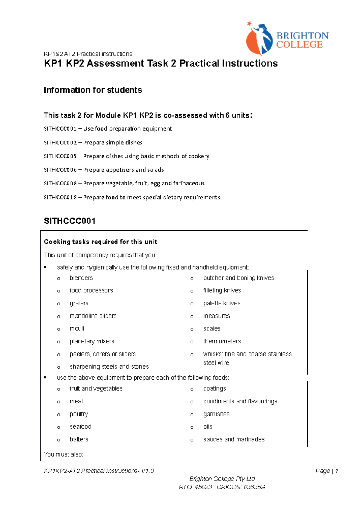 KP1KP2 Fast Track AT2 Practical Instructions docx - KP1 KP2 Assessment ...