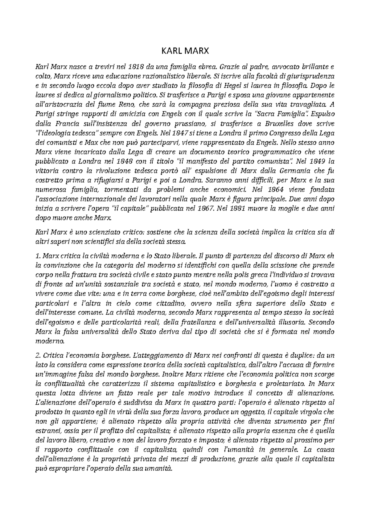 Karl Marx KARL MARX Karl Marx nasce a treviri nel 1818 da una