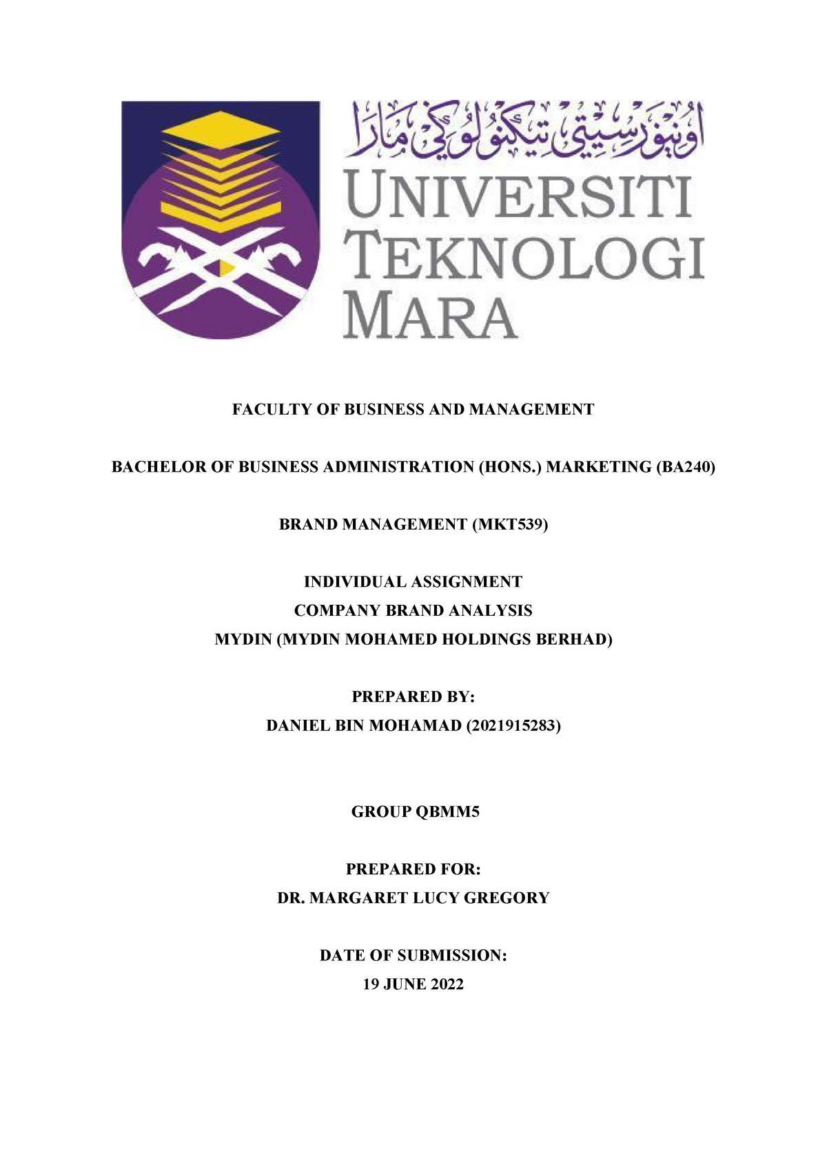 Individual Assignment Company Brand Analysis Report - FACULTY OF ...