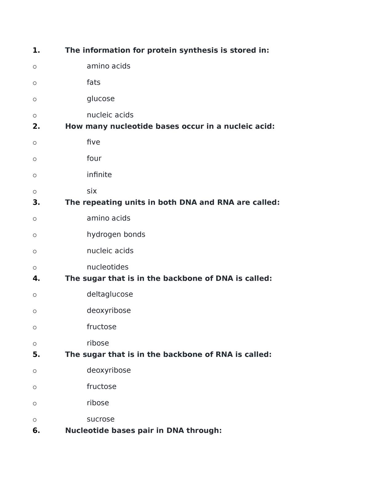 Nucleic Acid Mcqs - Mcqs - The Information For Protein Synthesis Is ...