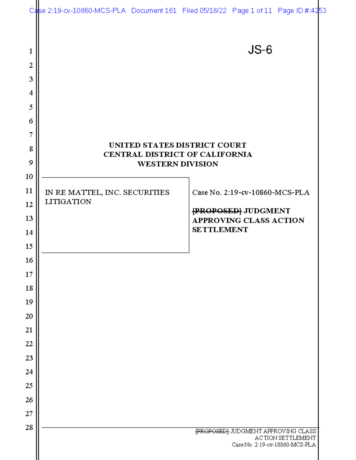 May 18 2022 Judgment Approving Class Action Settlement - [PROPOSED ...