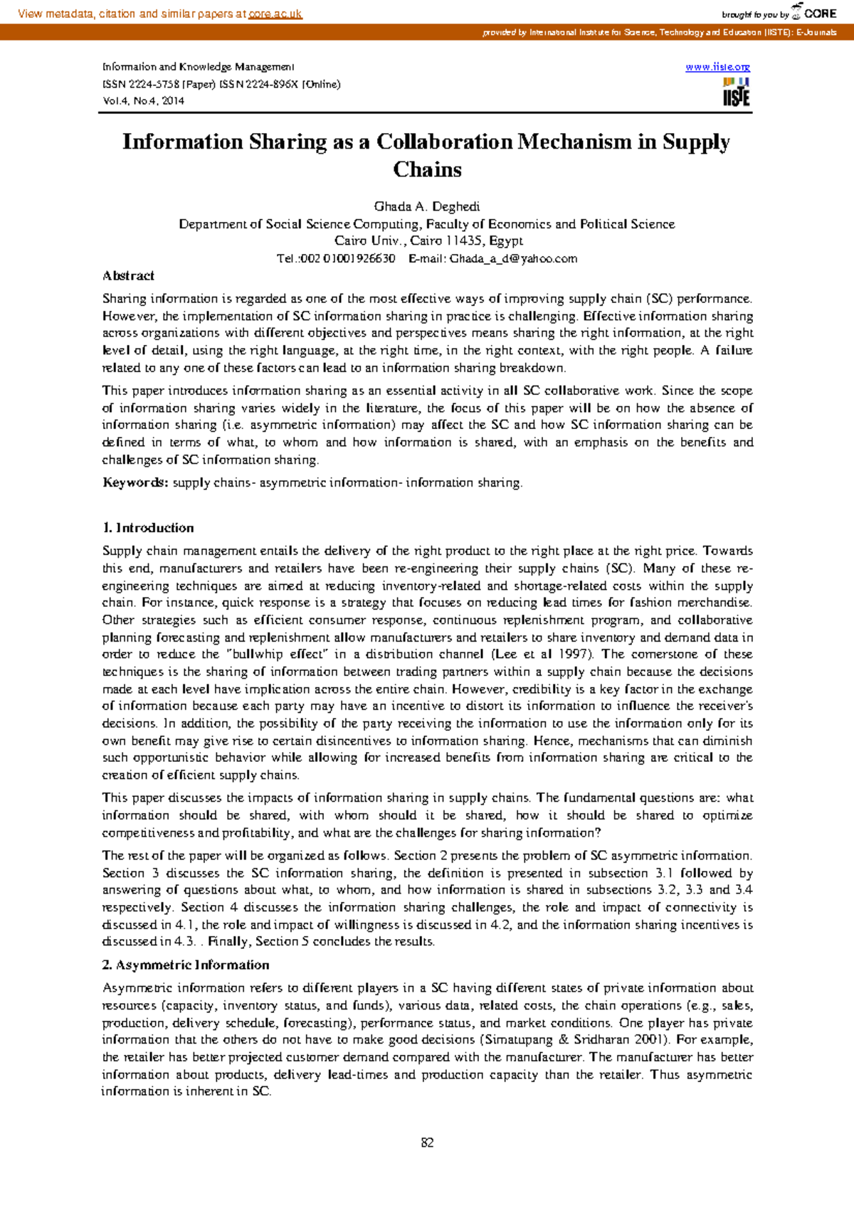 Information sharing in SC (1) - Information and Knowledge Management ...