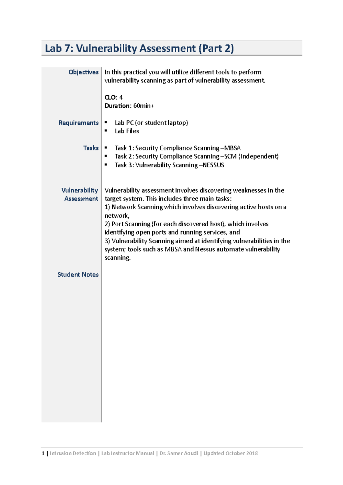 Lab 7 -Student - 1 | Intrusion Detection | Lab Instructor Manual | Dr ...