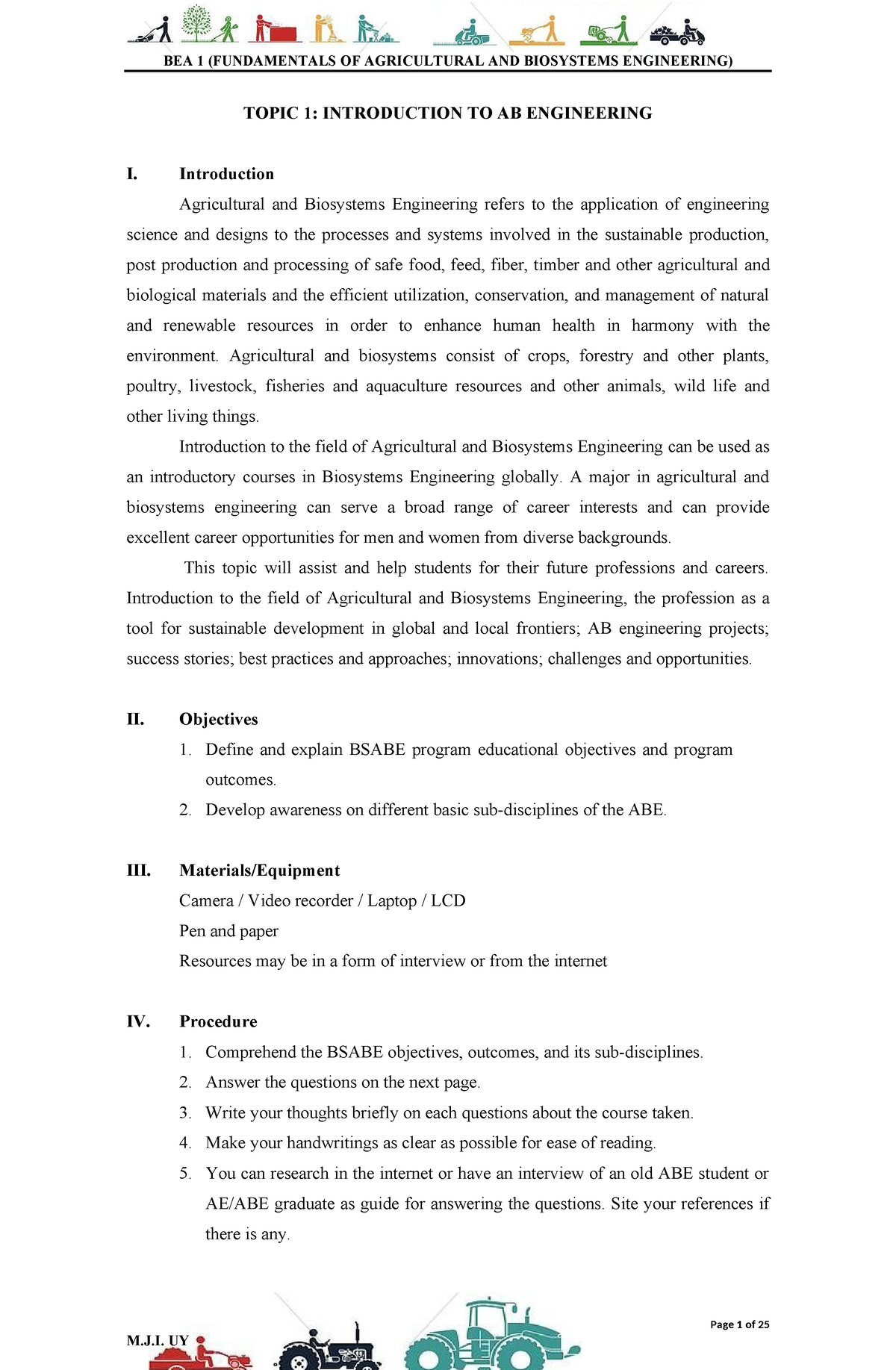 Assessment For Bea5 - Topic 1: Introduction To Ab Engineering I 