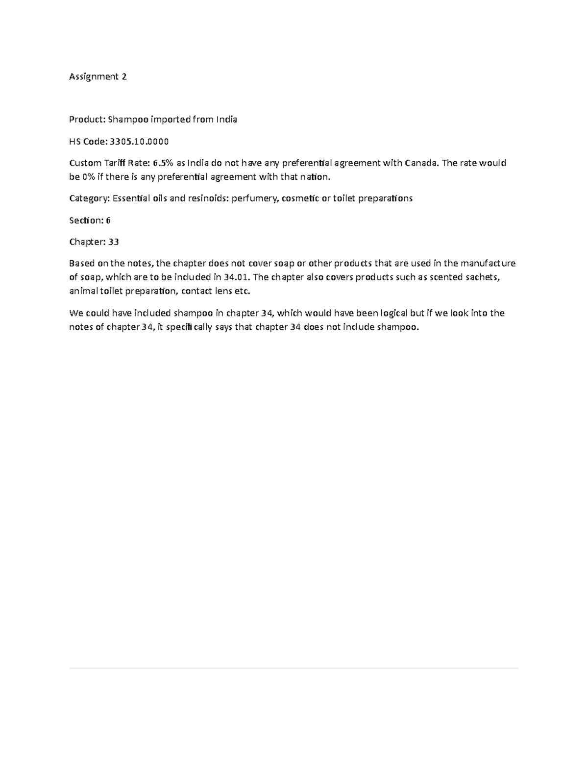 Tariff Assignment - Assigning HS Code to 3 products. - Assignment 2 ...