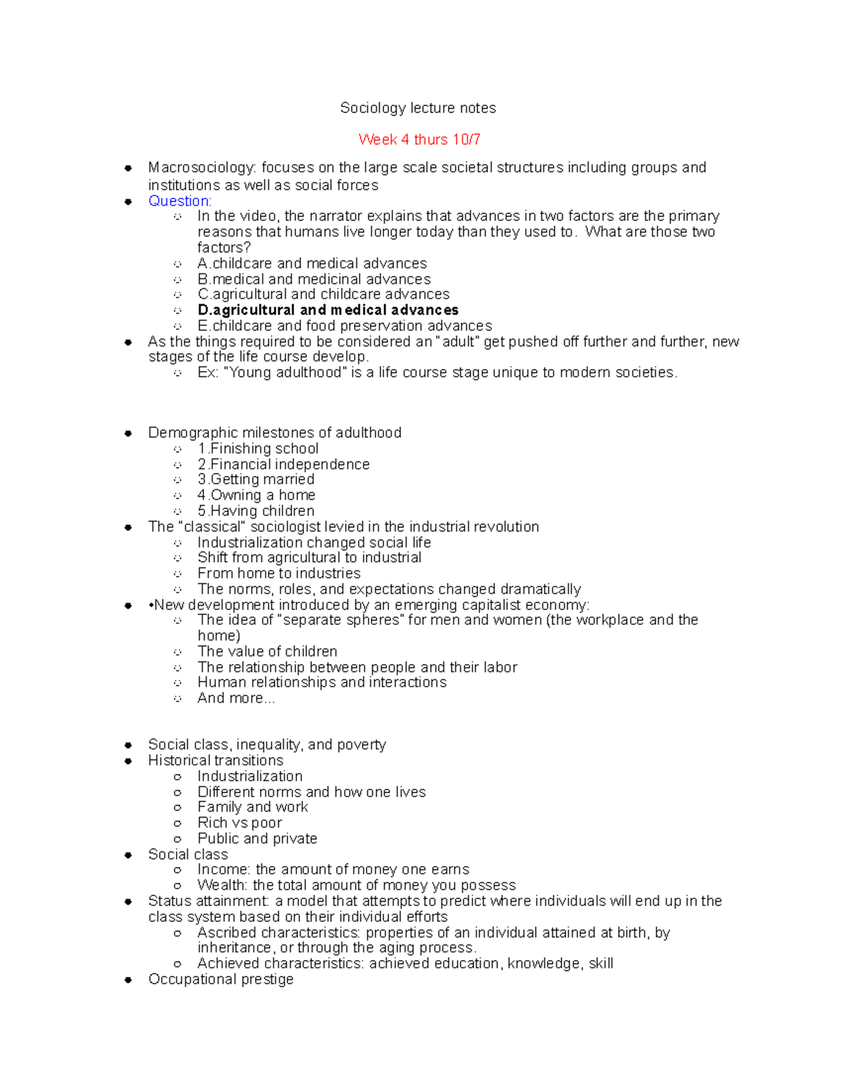 Sociology 1 Lecture Notes Week 4 - What Are Those Two Factors? A And ...