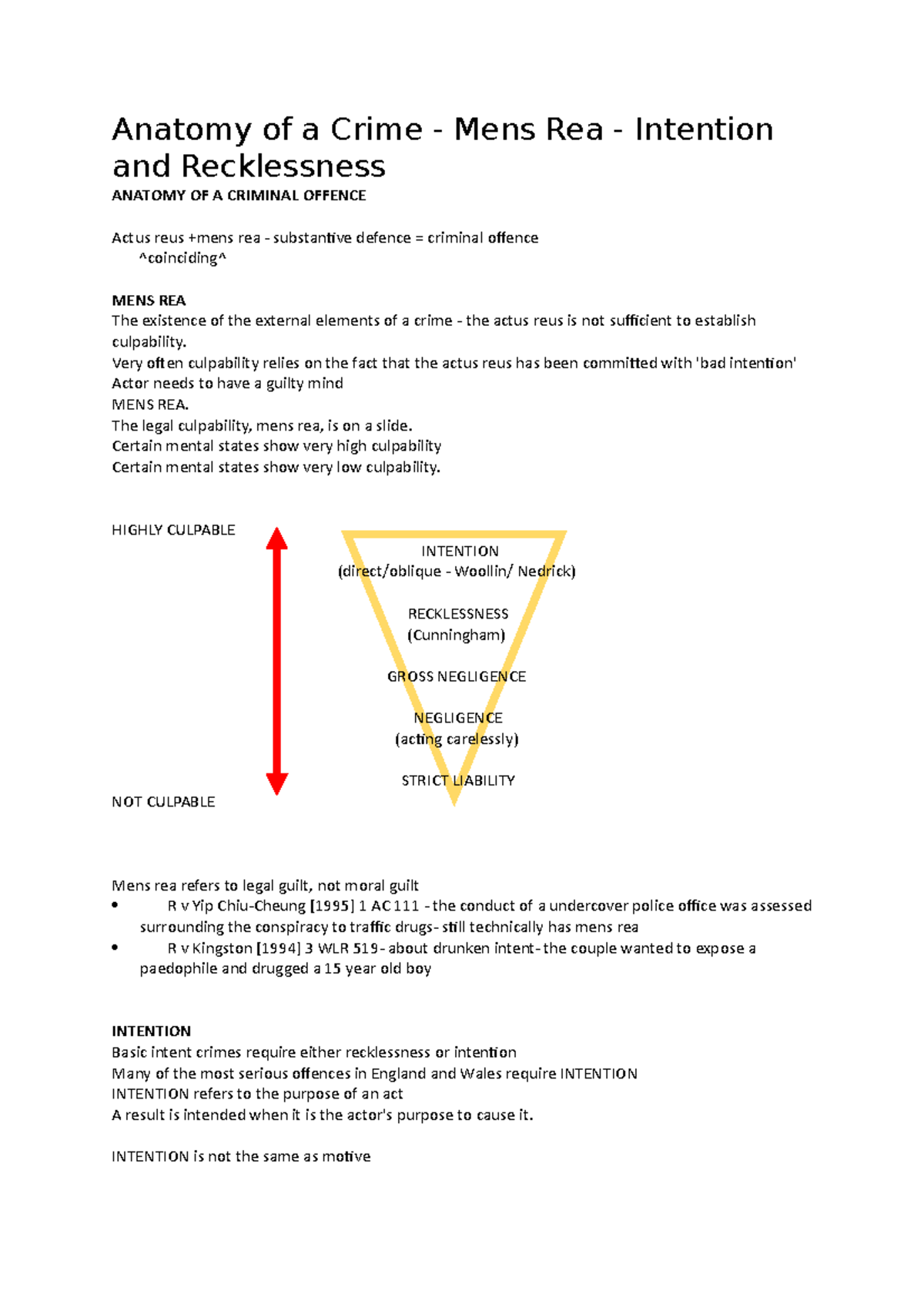 Anatomy Of A Crime Mens Rea Intention And Recklessness Lecture