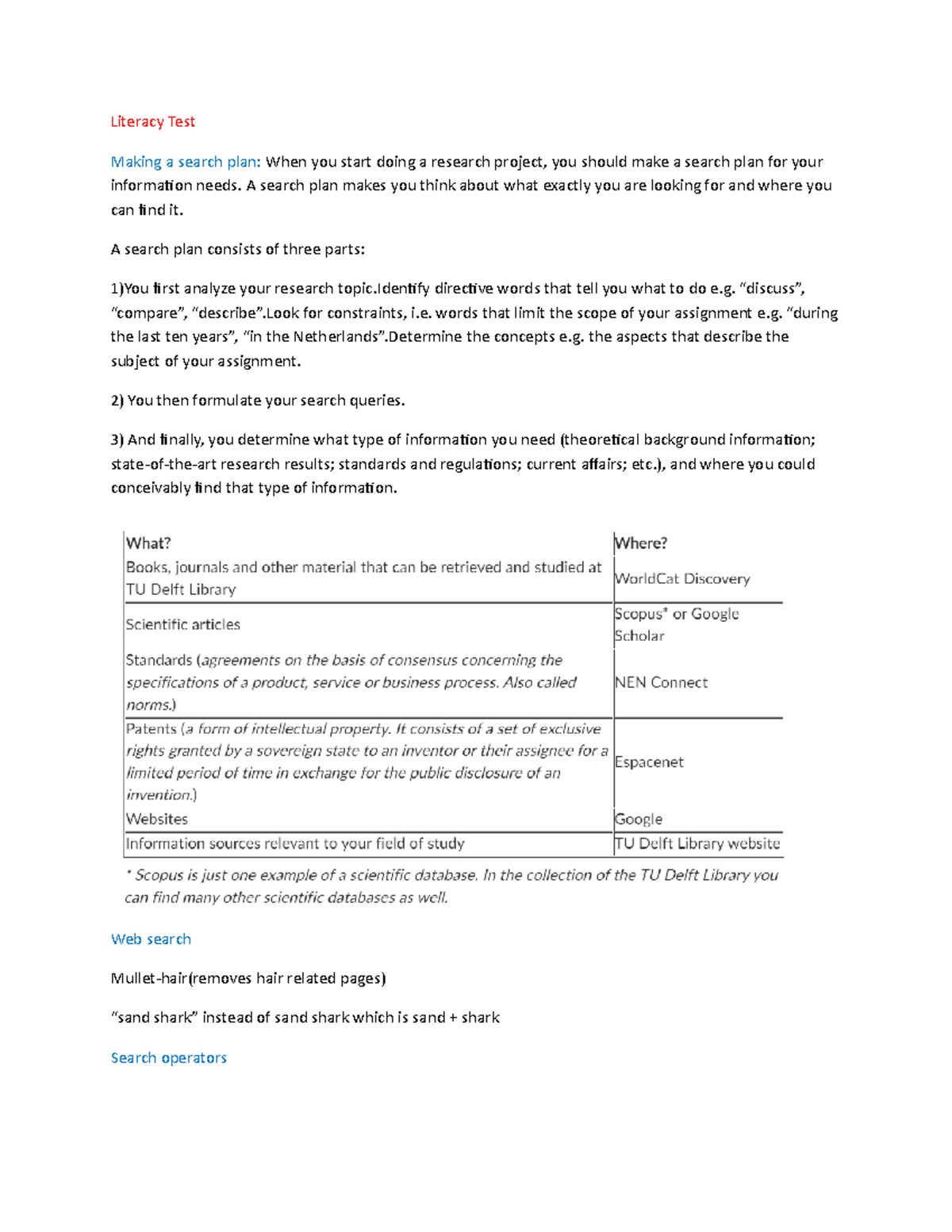 Literacy Test - Literacy Test Making a search plan: When you start ...