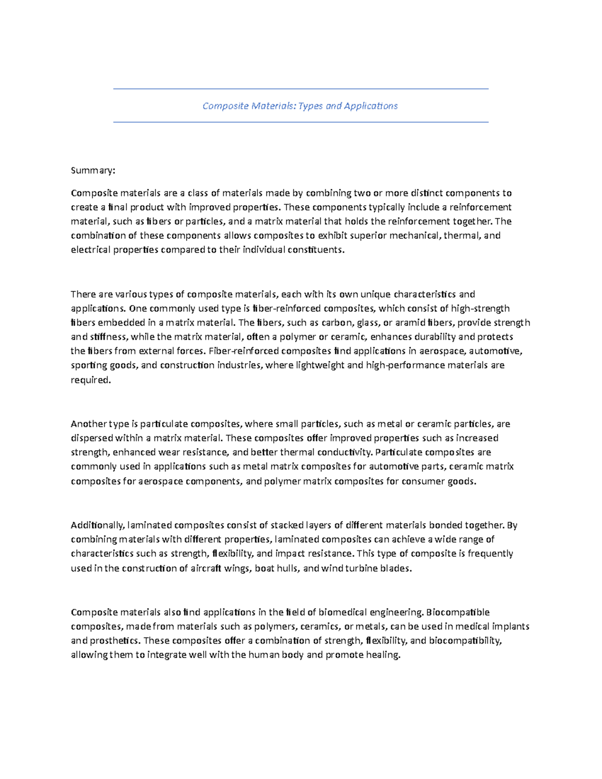 Composite Materials — Types and Applications (SUMMARY) - Composite ...