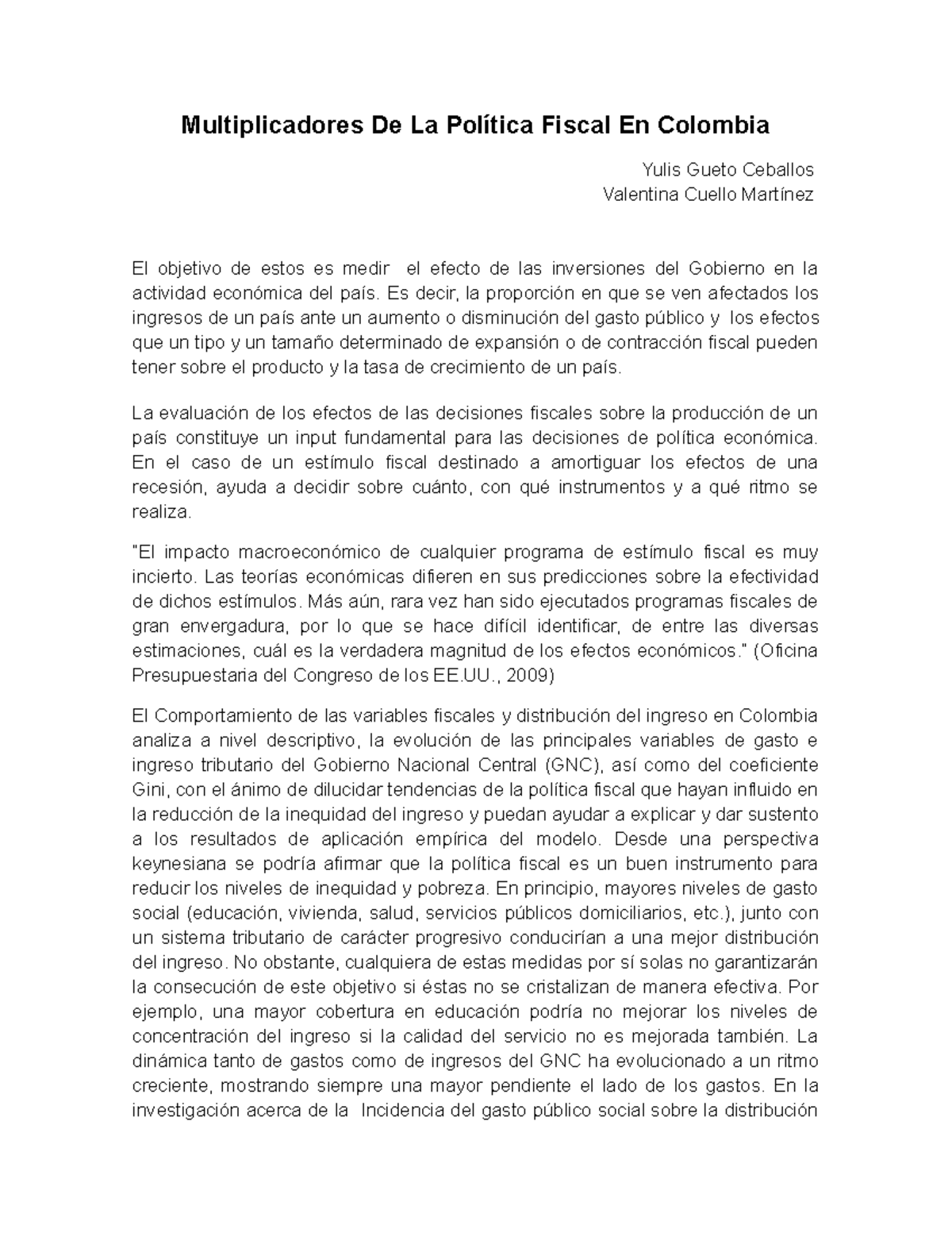 Multiplicadores De La Política Fiscal En Colombia - Multiplicadores De ...