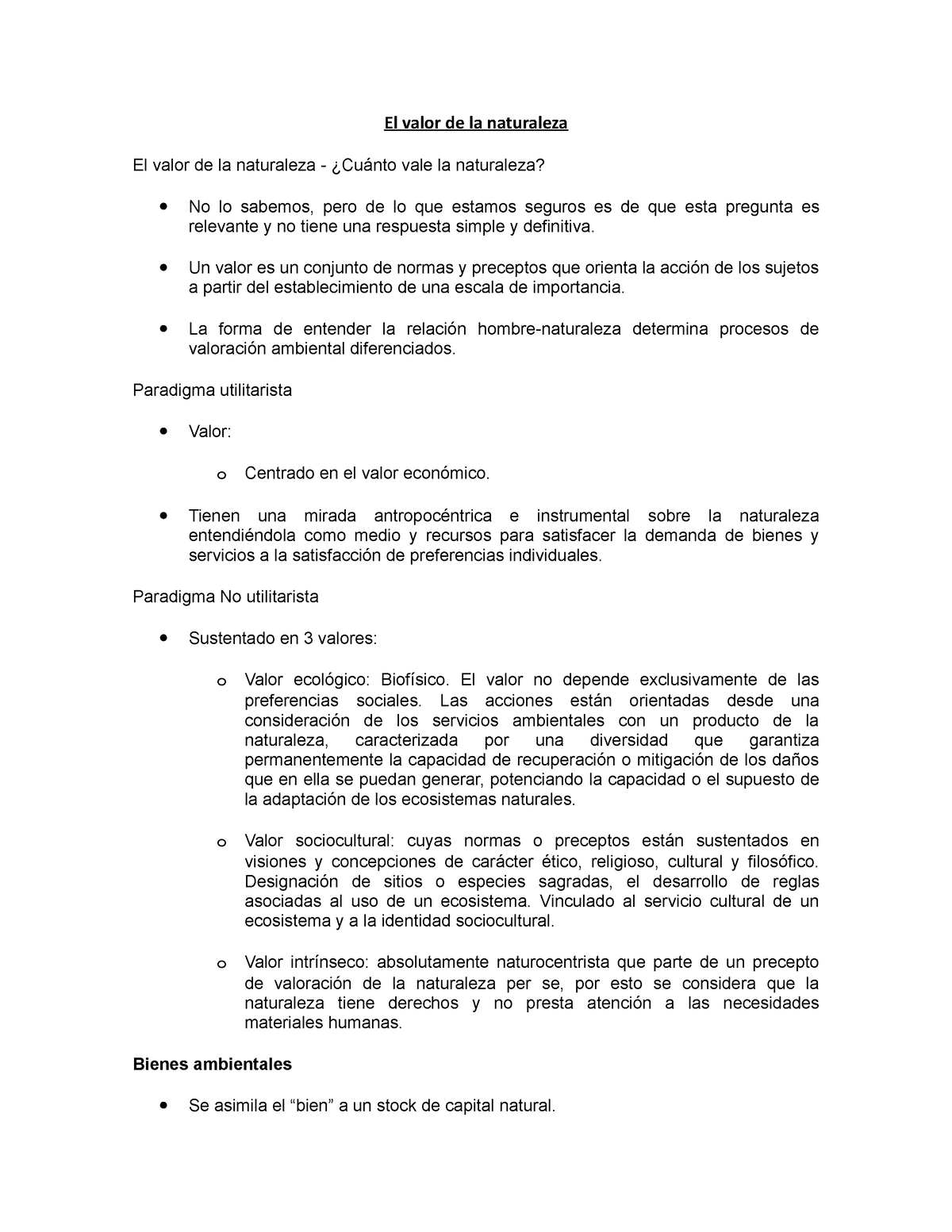 Segundo Parcial El Valor De La Naturaleza El Valor De La Naturaleza ¿cuánto Vale La
