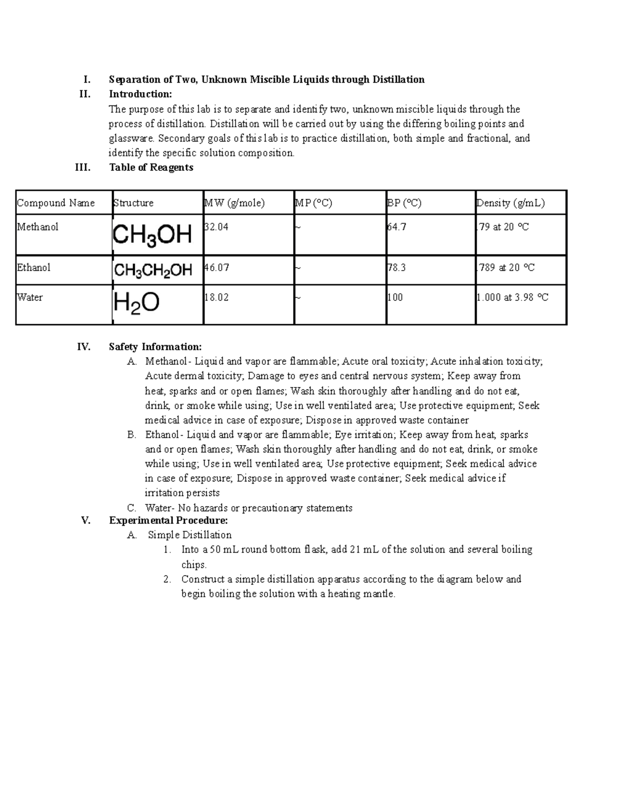 experiment 2 simple and fractional distillation