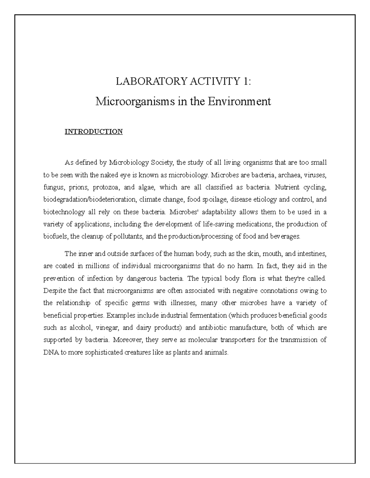 LAB1 in the Environment LABORATORY ACTIVITY 1
