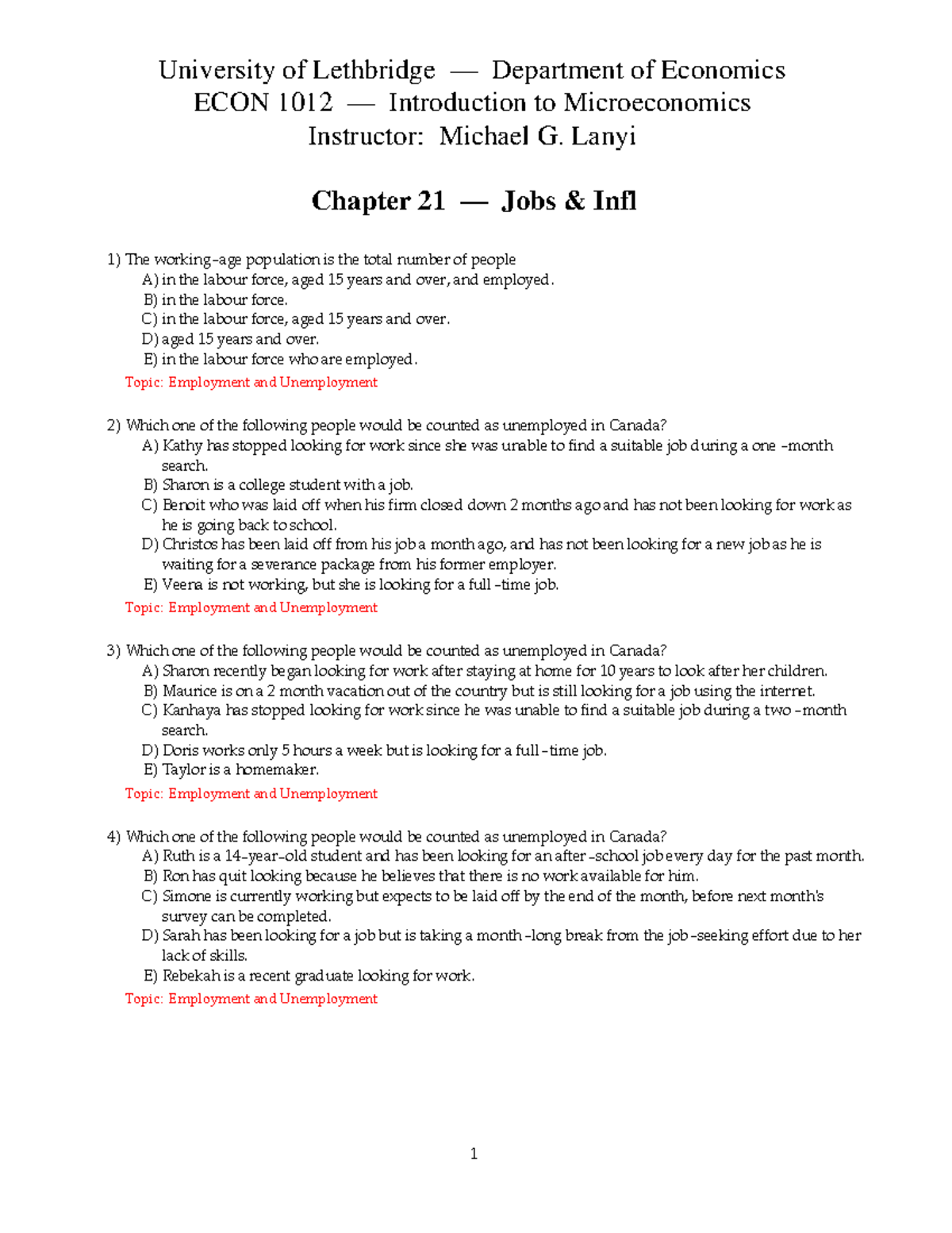 Exam 2017, questions and answers University of Lethbridge