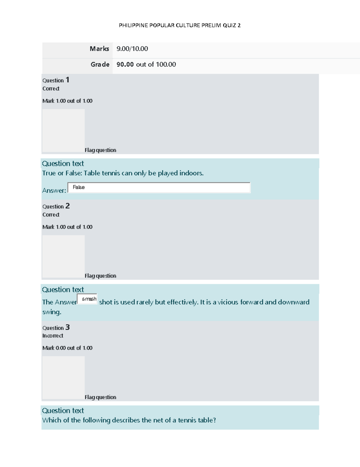 Individual Sports Prelim Quiz 2 PHILIPPINE POPULAR CULTURE PRELIM