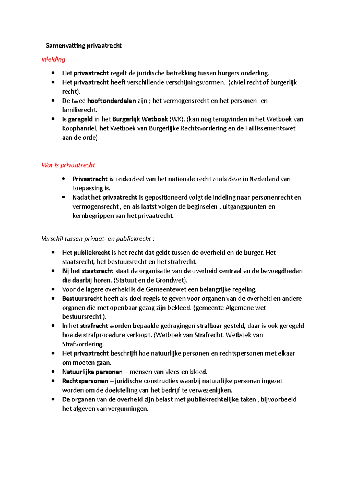 Samenvatting Privaatrecht - Het Privaatrecht Heeft Verschillende ...