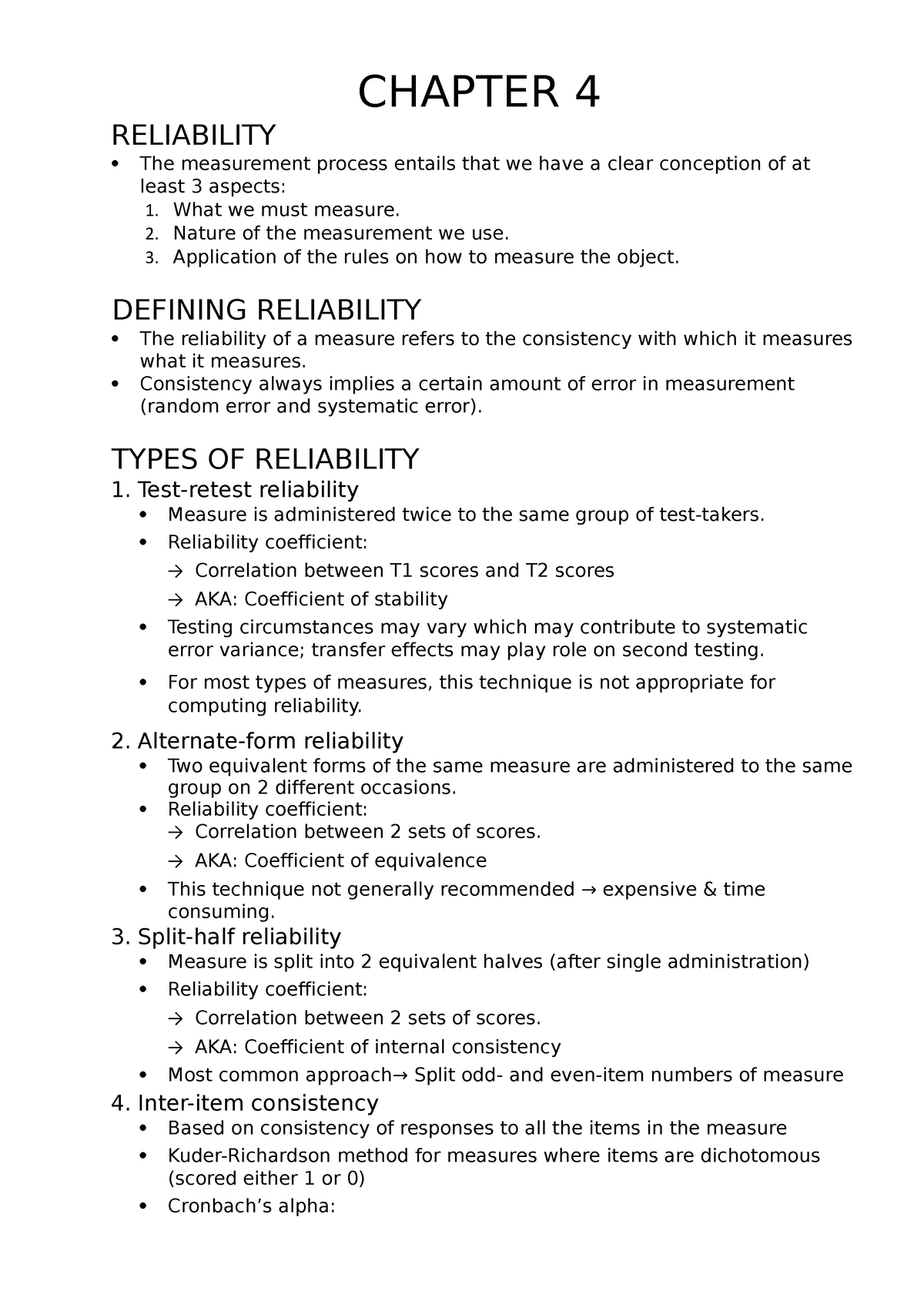 Chapter 4 - Exam Summaries - Book Based - CHAPTER 4 RELIABILITY The ...