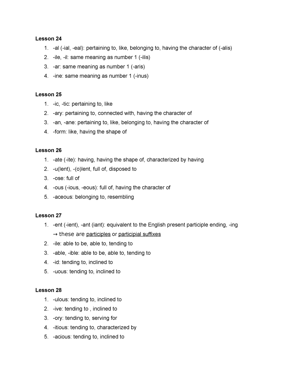 Clas 205 latin suffix - Lesson 24 1. -al (-ial, -eal): pertaining to ...