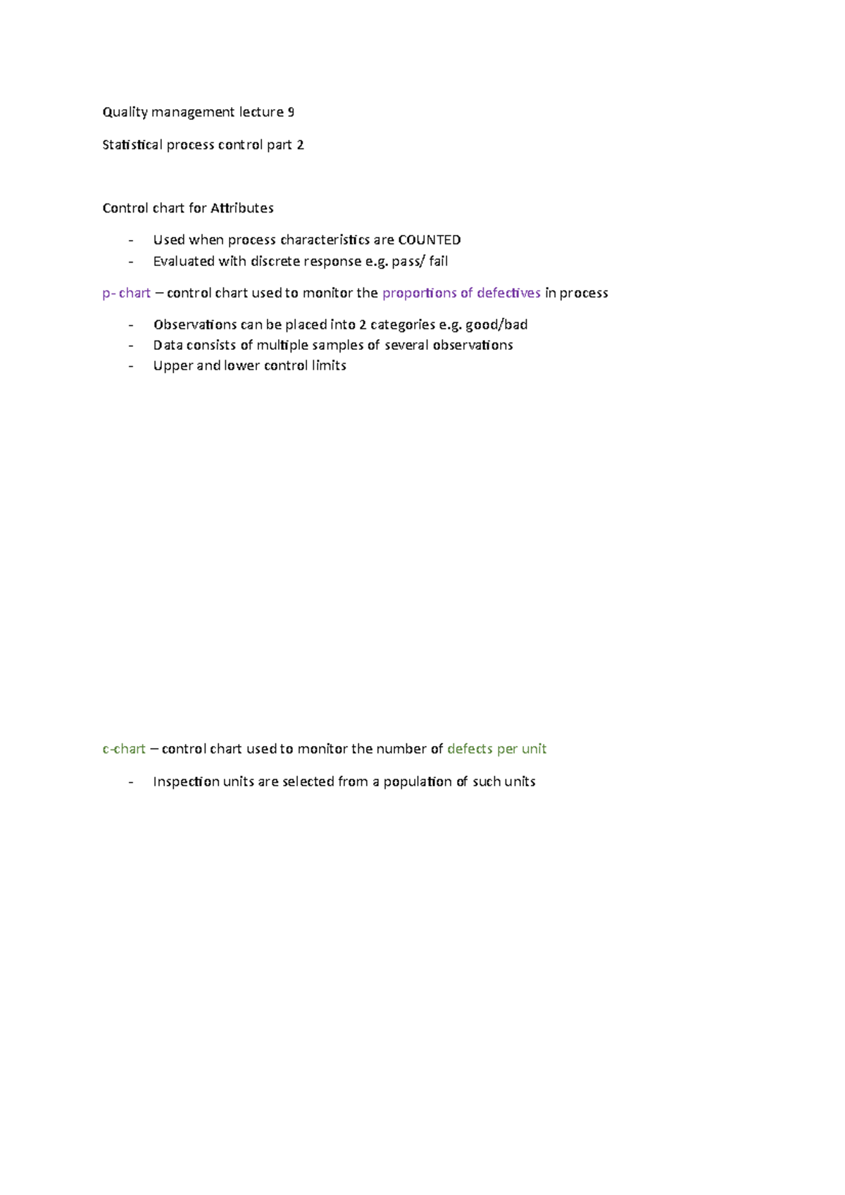 Quality management lecture 9 - pass/ fail p- chart – control chart used ...