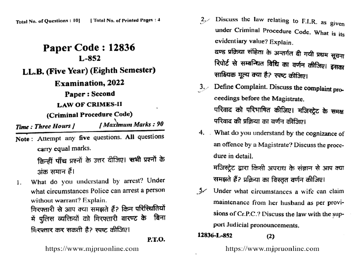 Llb 8 sem law of crimes 2 criminal procedure code 12836 2022 - civil ...