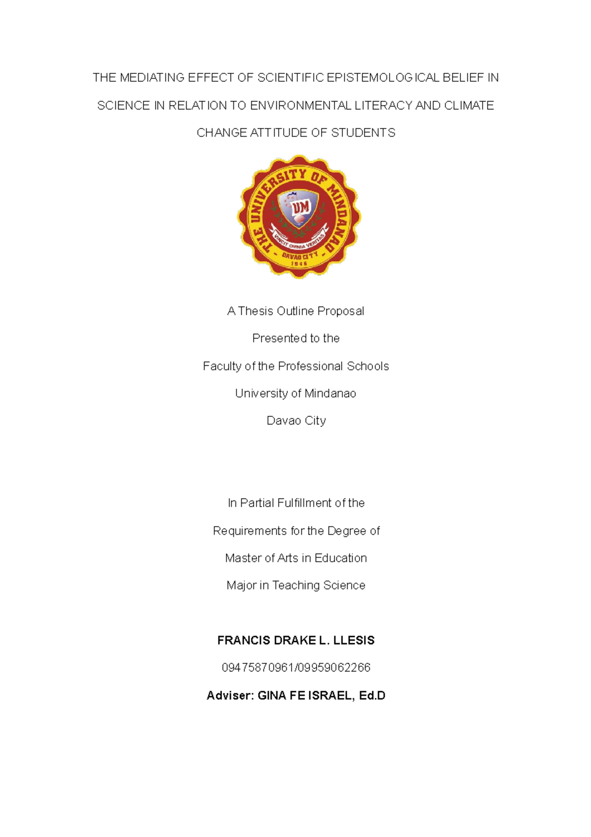 Manuscript Chapter 1 and 2 - THE MEDIATING EFFECT OF SCIENTIFIC ...