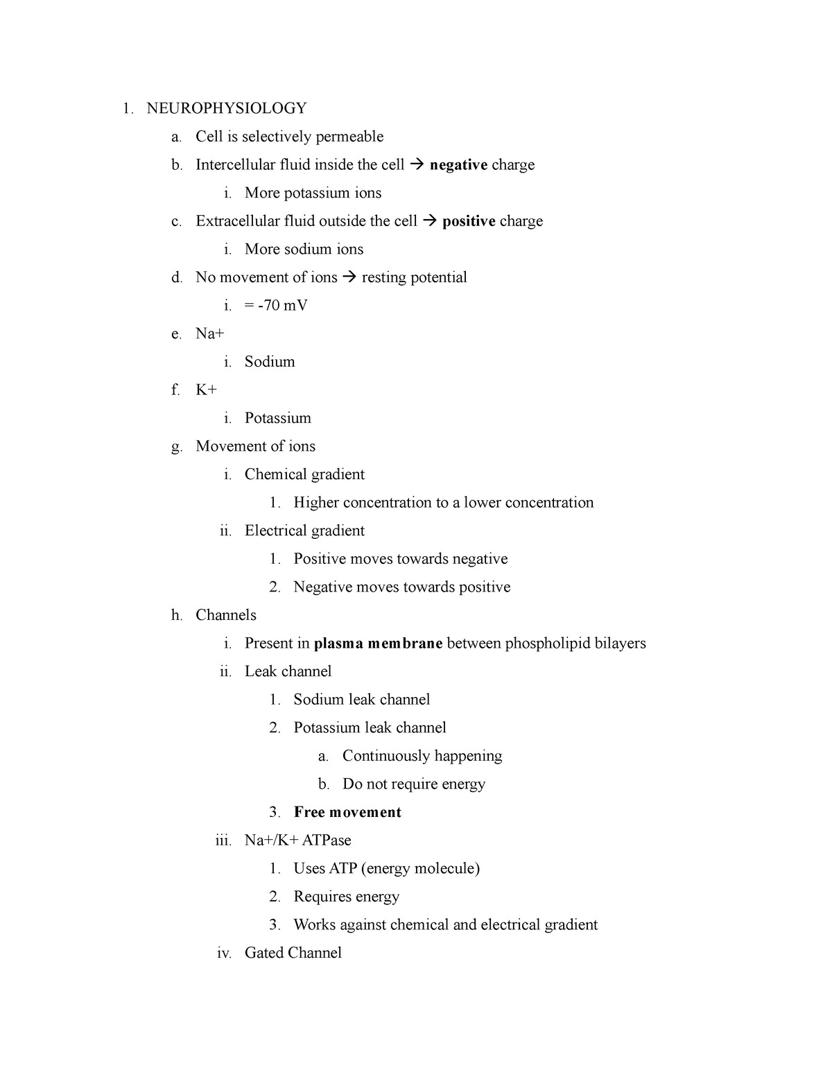 Neurophysiology - 1. NEUROPHYSIOLOGY a. Cell is selectively permeable b ...