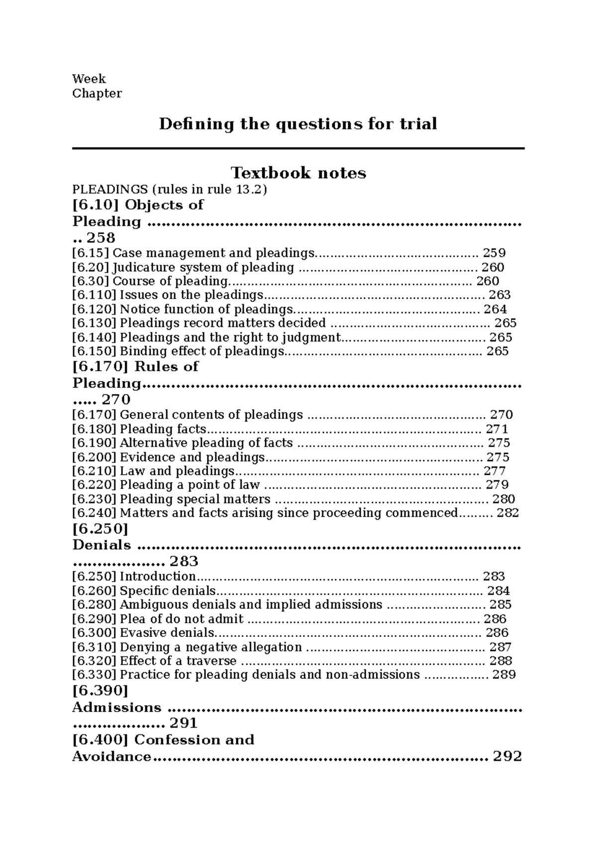 Week 5 - Lecture notes - Week Chapter Defining the questions for trial ...