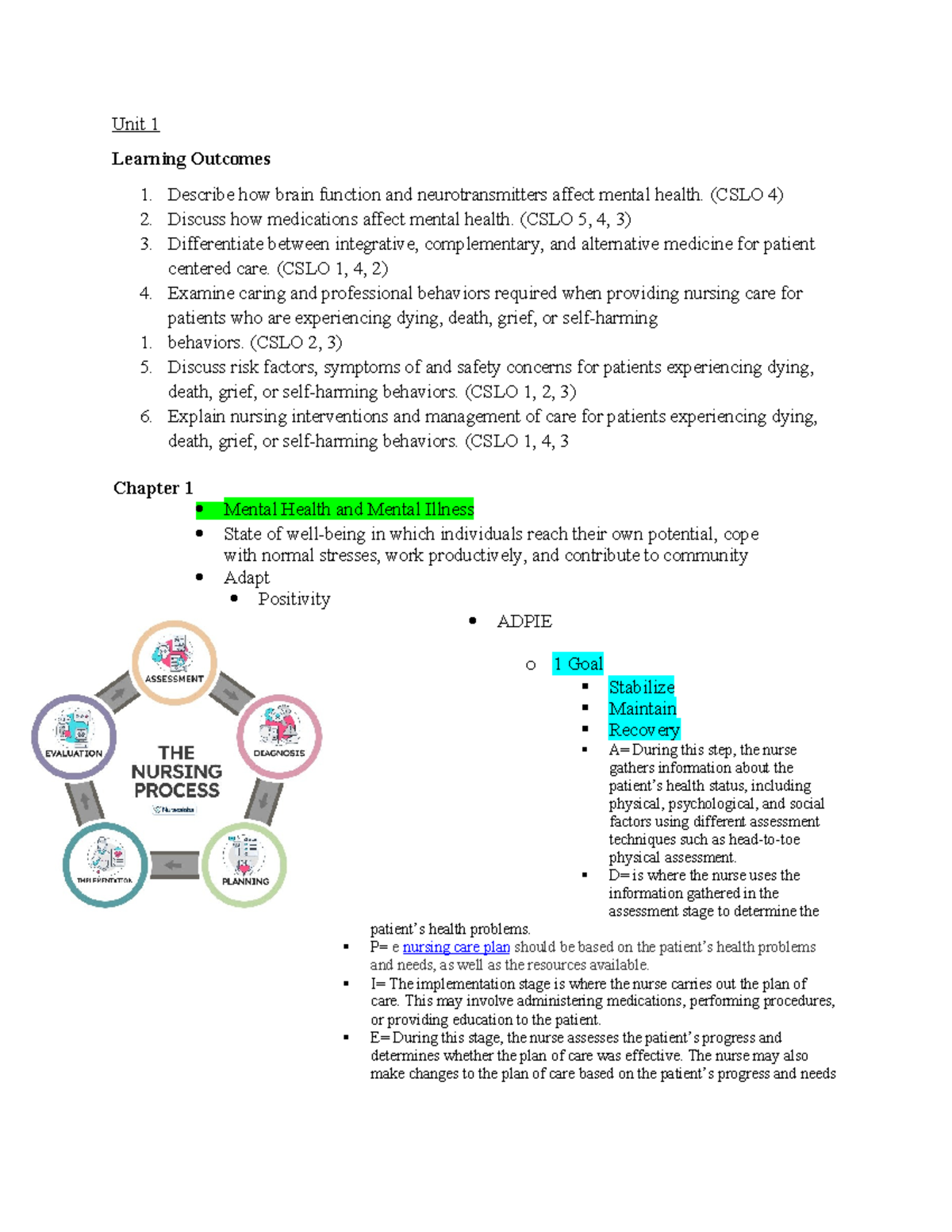 Blueprint for Exams 1 revised Unit 1 Learning 1. Describe