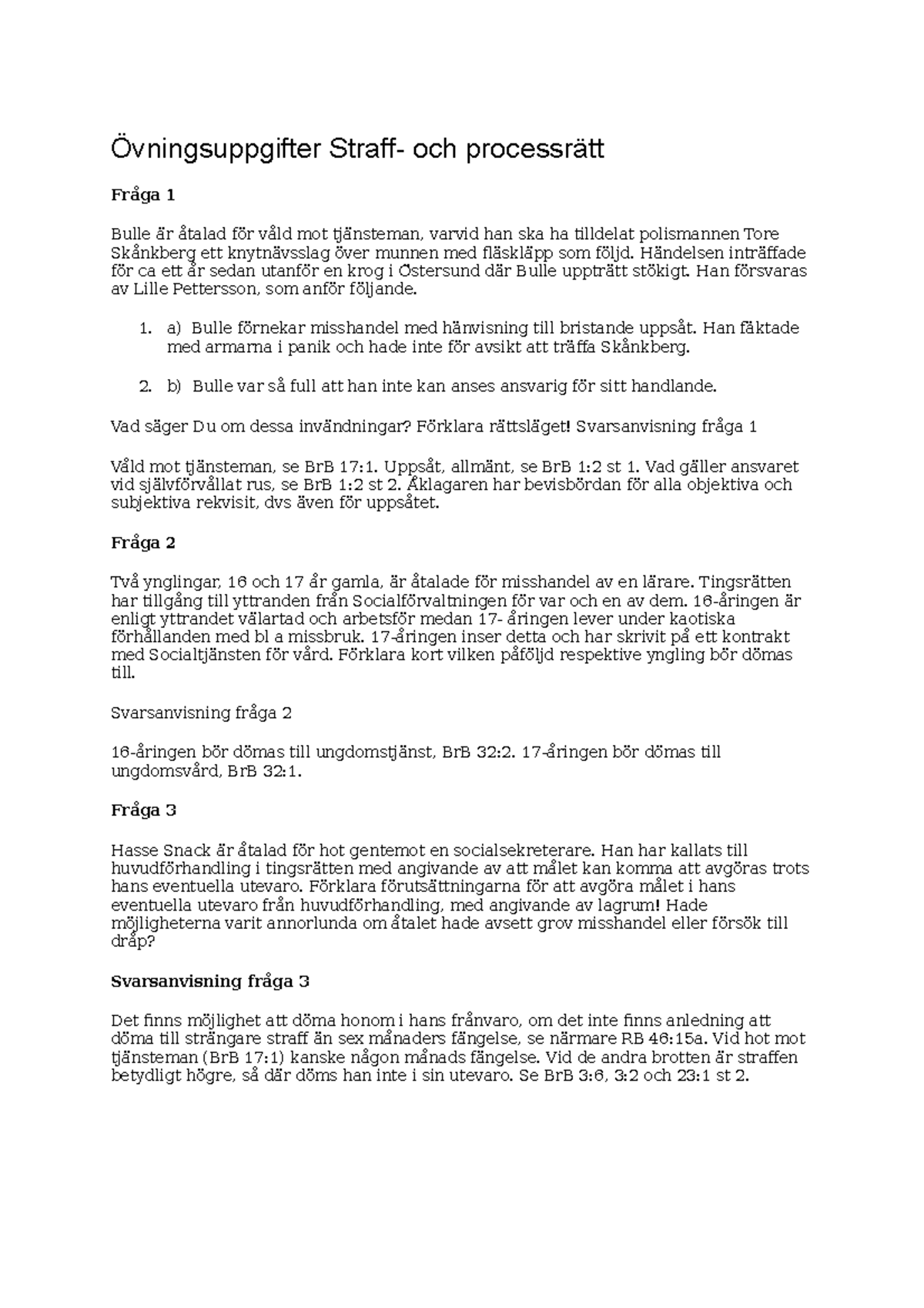 Övningsuppgifter Straff och processrätt - Övningsuppgifter Straff- och ...
