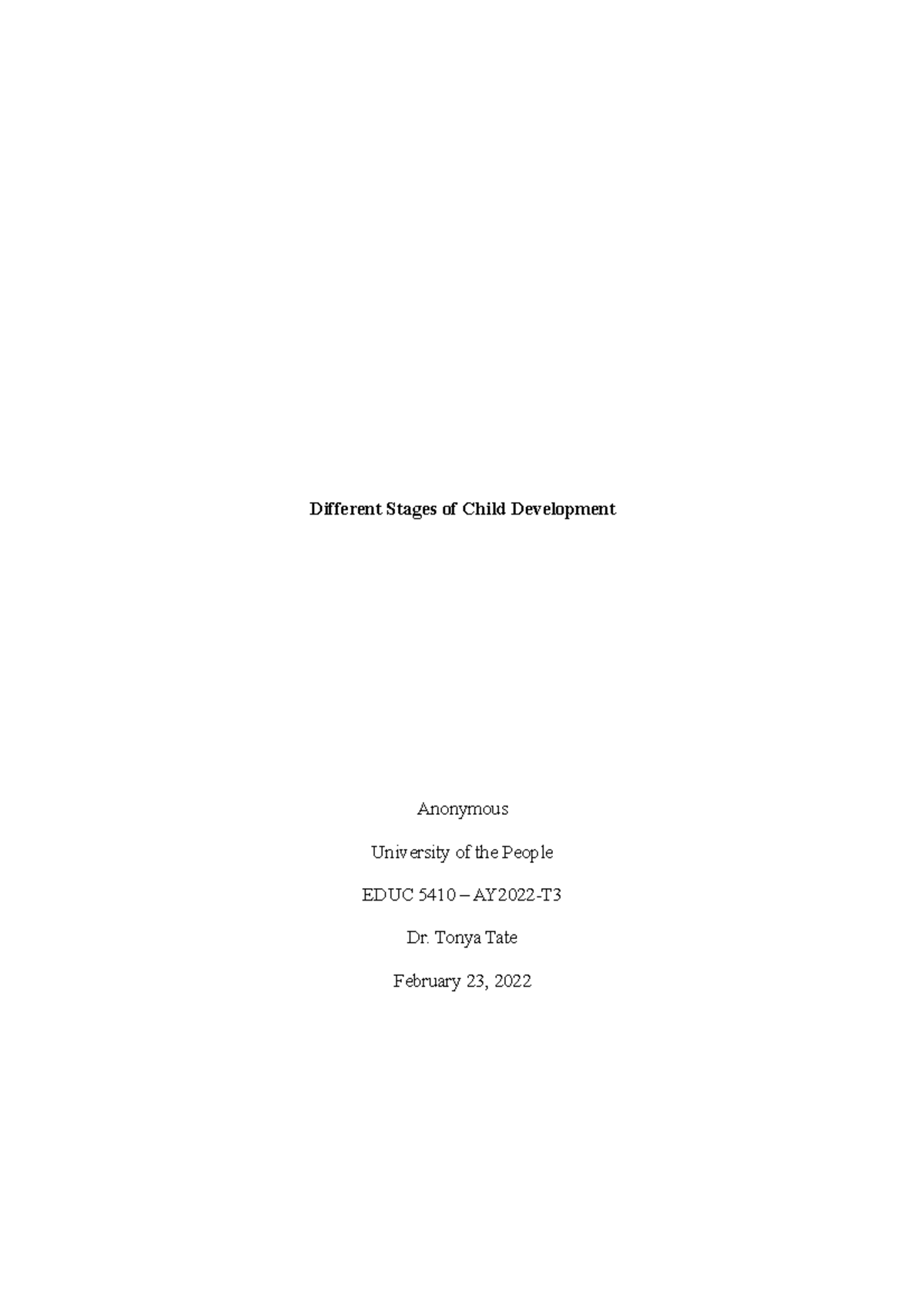 Written task week U4 - Different Stages of Child Development Anonymous ...