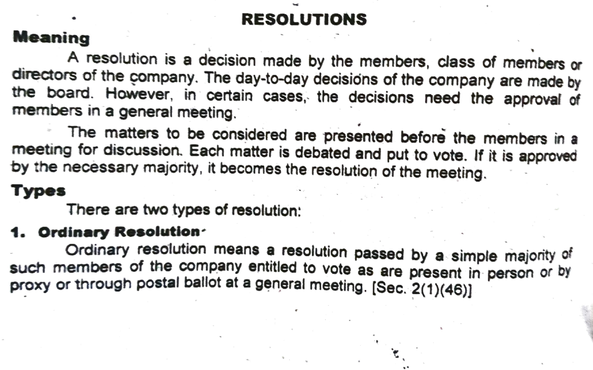Investigation and further concepts - RESOLUTIONS Meaning A resolution ...