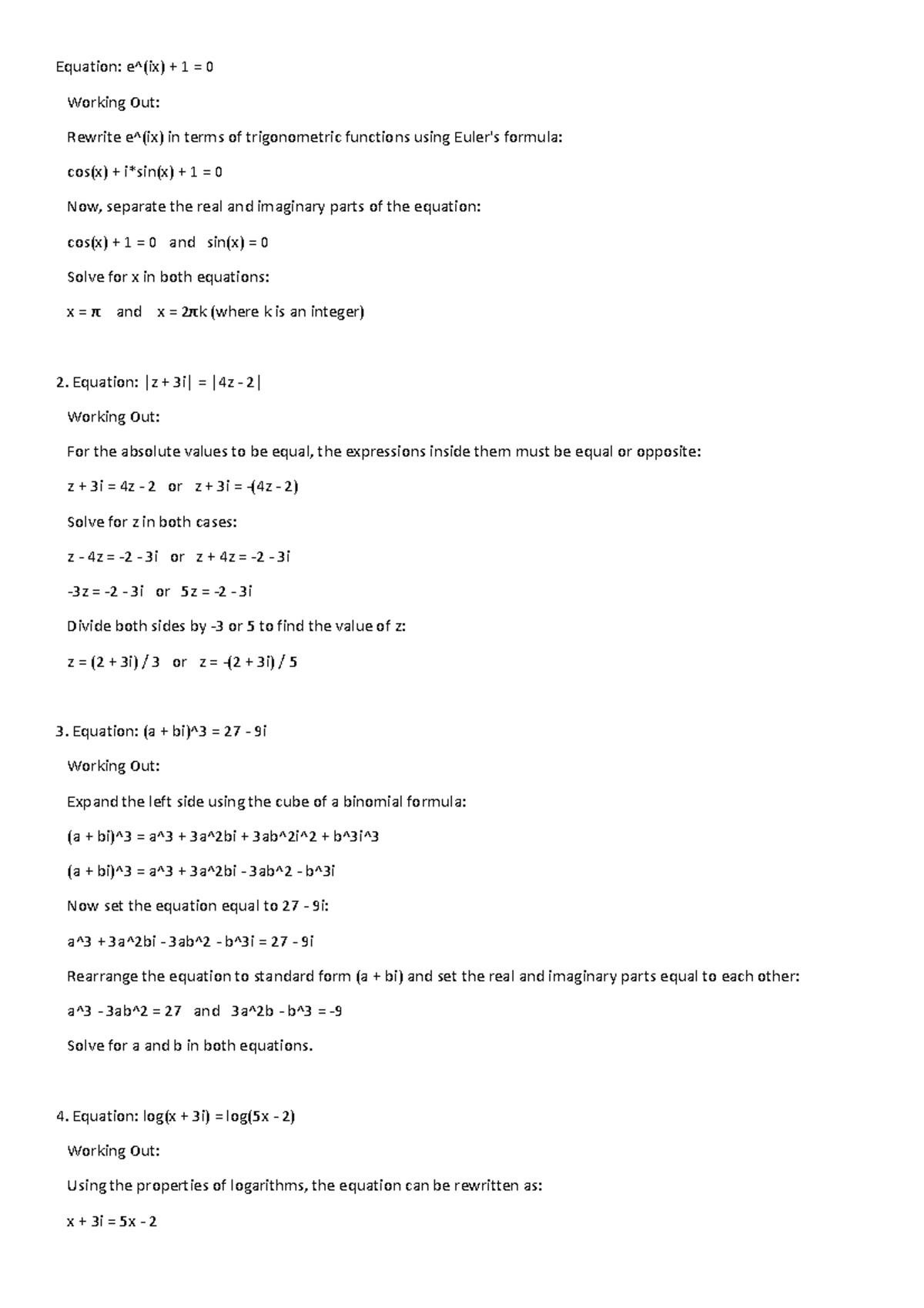 Algebra 3 - Equations with workings out and answers - MA21410 ...