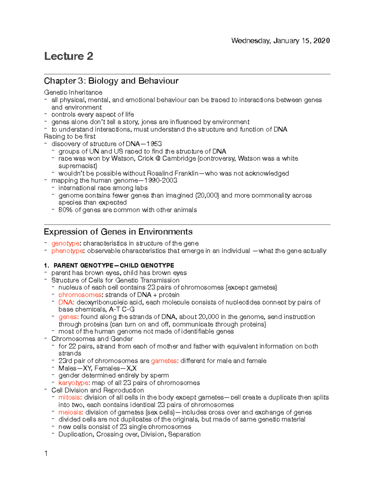 Lecture 2 - Biology And Behavior - Lecture 2 Chapter 3: Biology And ...