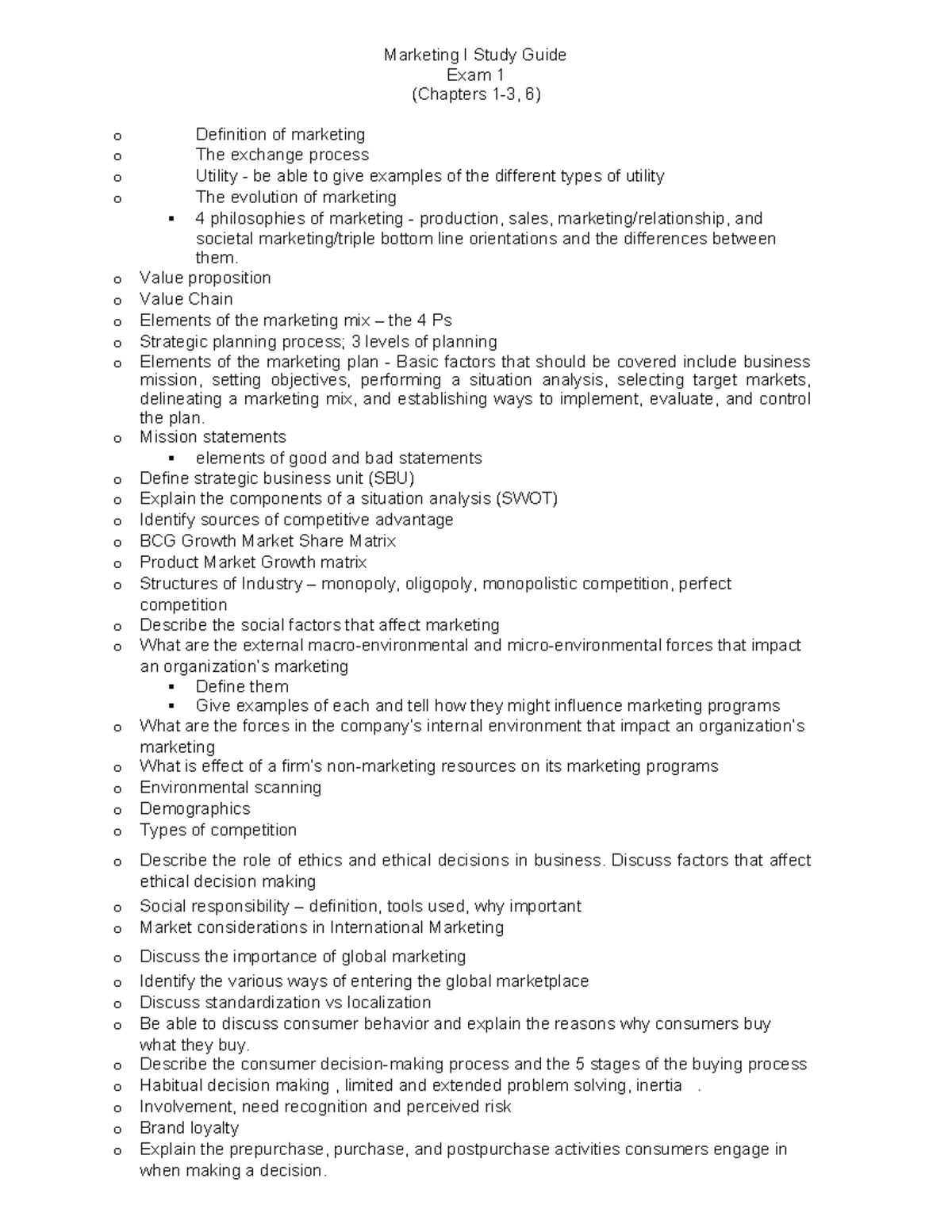 Marketing study guide exam 1 ch1-3 6 Solomon 10e-1 - Tagged - Marketing ...