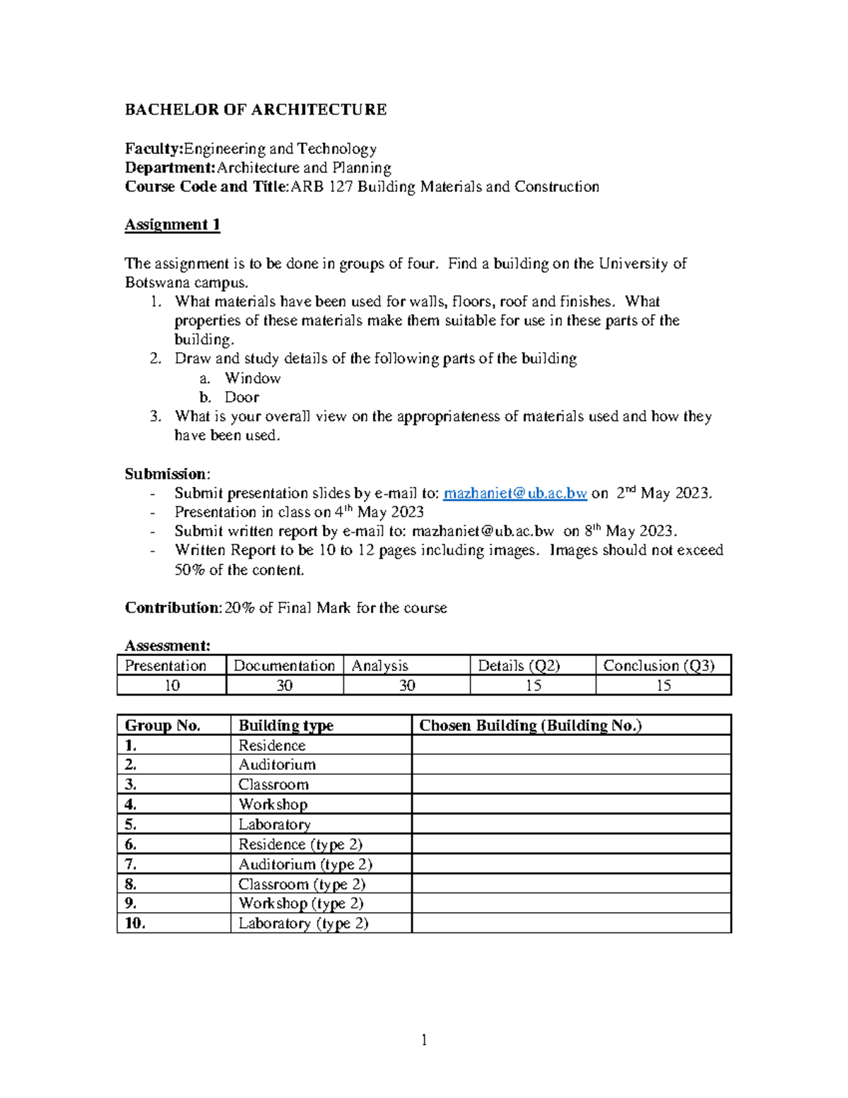 ARB127 Assignment 1 - 1 BACHELOR OF ARCHITECTURE Faculty:Engineering ...