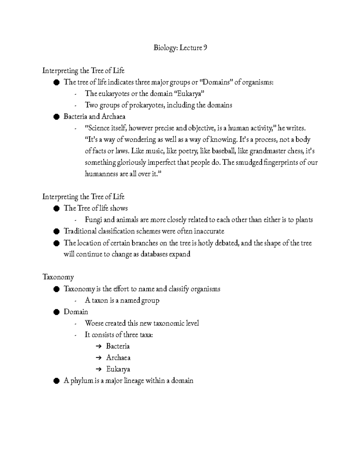 Biology Lecture 9 - “It’s a way of wondering as well as a way of ...