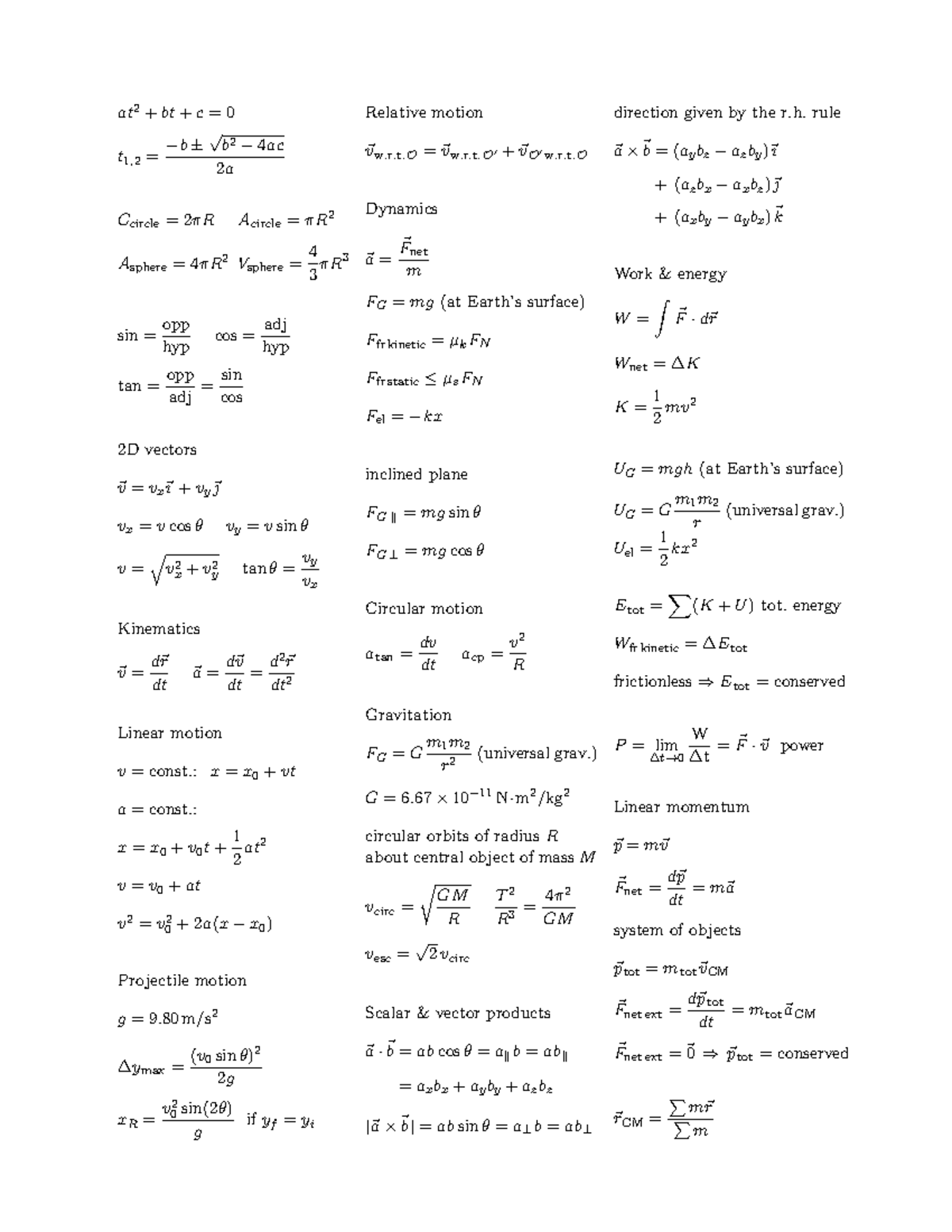 Physics Formulas and Equations - Studocu