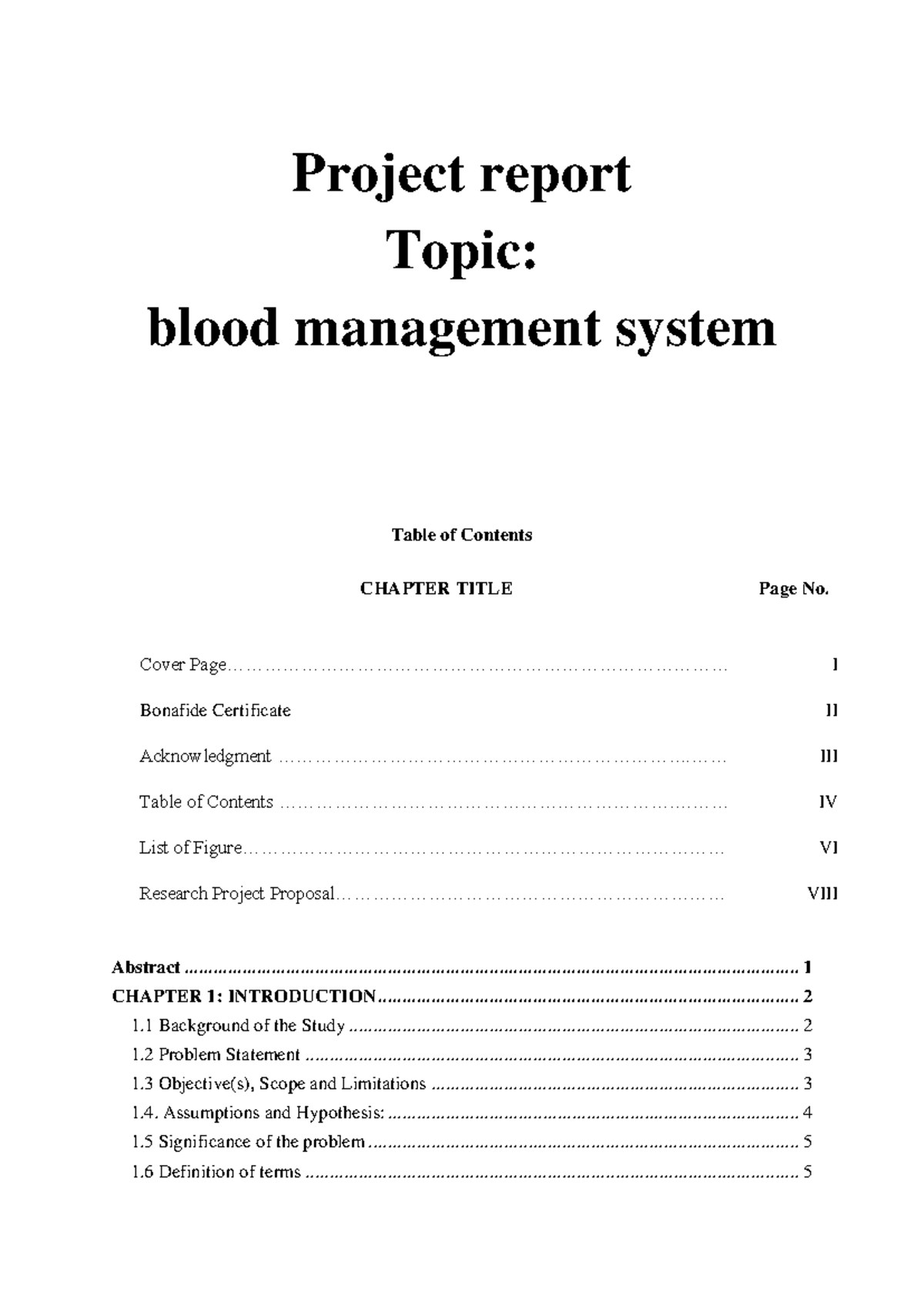 272 Simran - Project report Topic: blood management system Table of ...