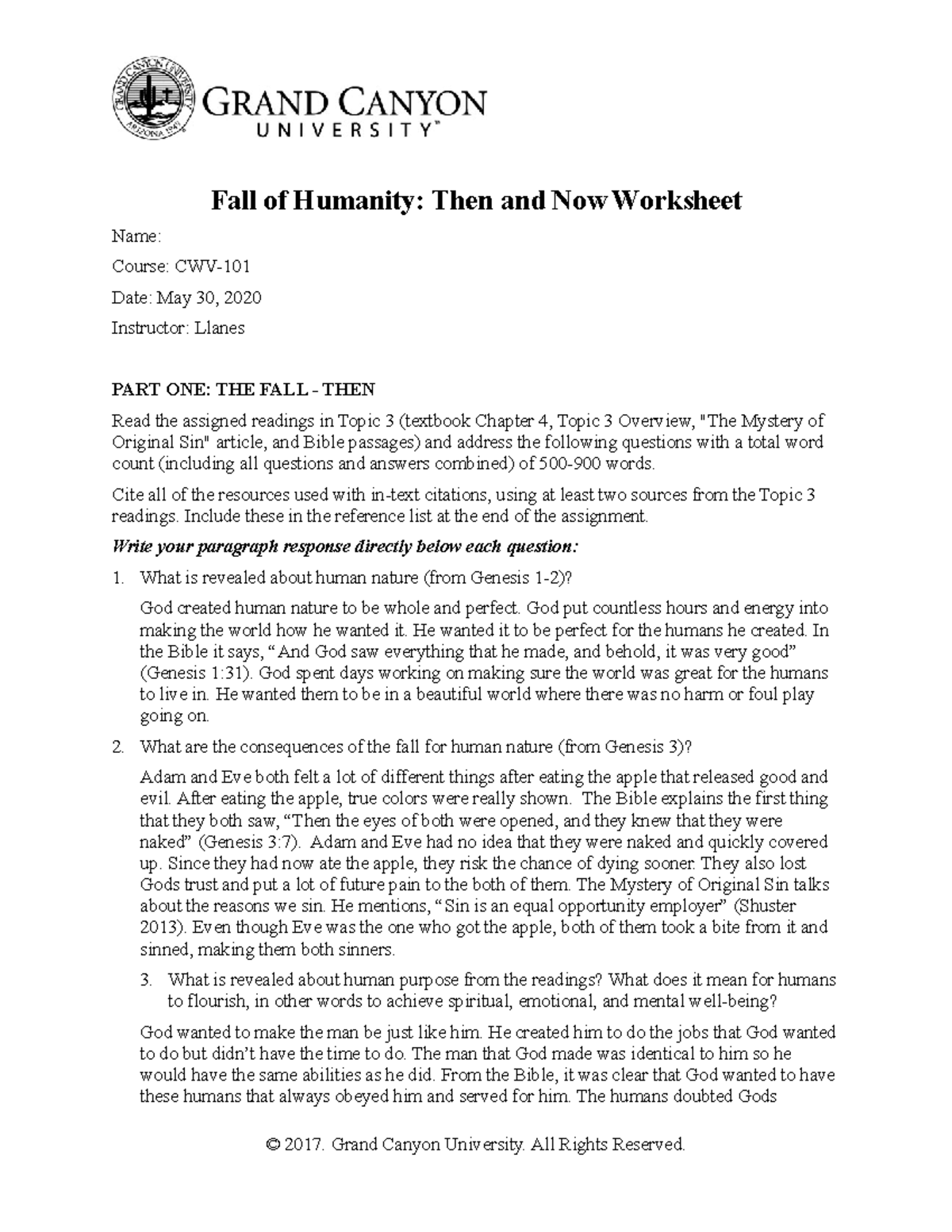 CWV-101 T3Fall Of Humanity Worksheet - Fall of Humanity: Then ...