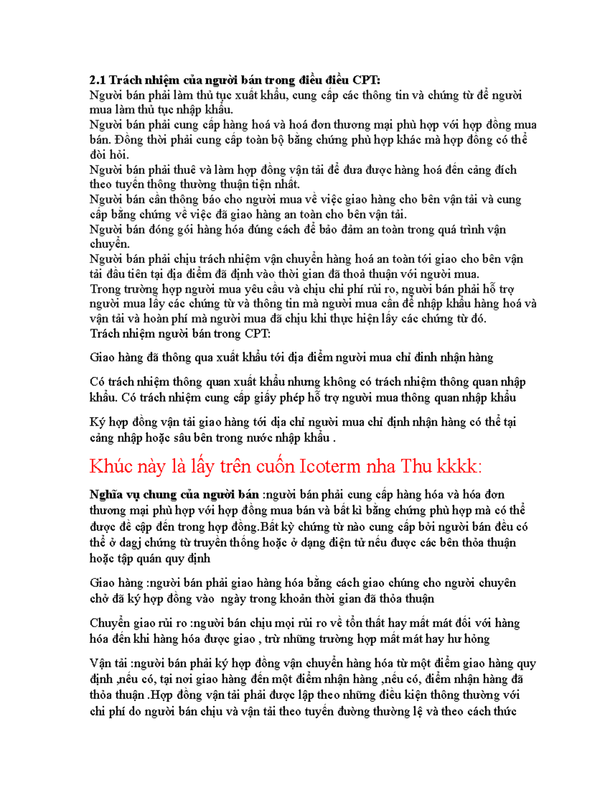 NG BÁN CPT 2 Trách nhiệm của người bán trong điều điều CPT Người