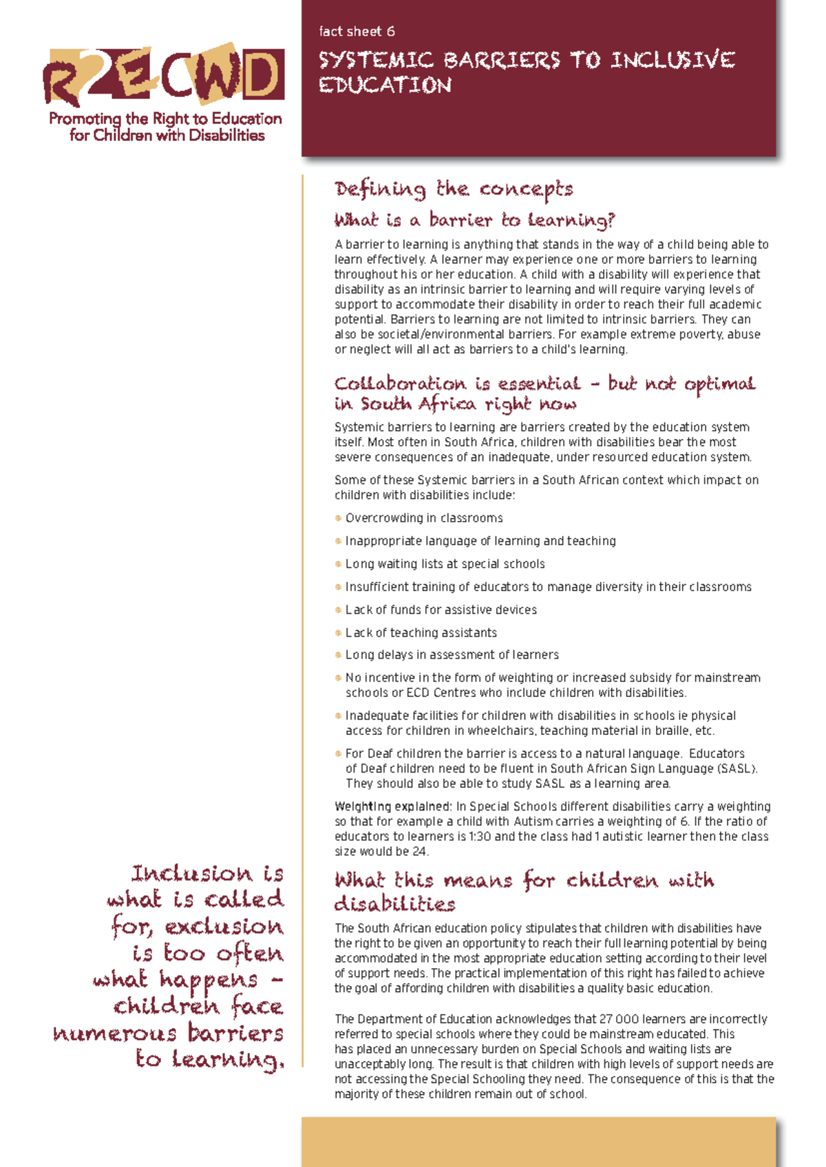 Barriers to inclusive education - SYSTEMIC BARRIERS TO INCLUSIVE ...