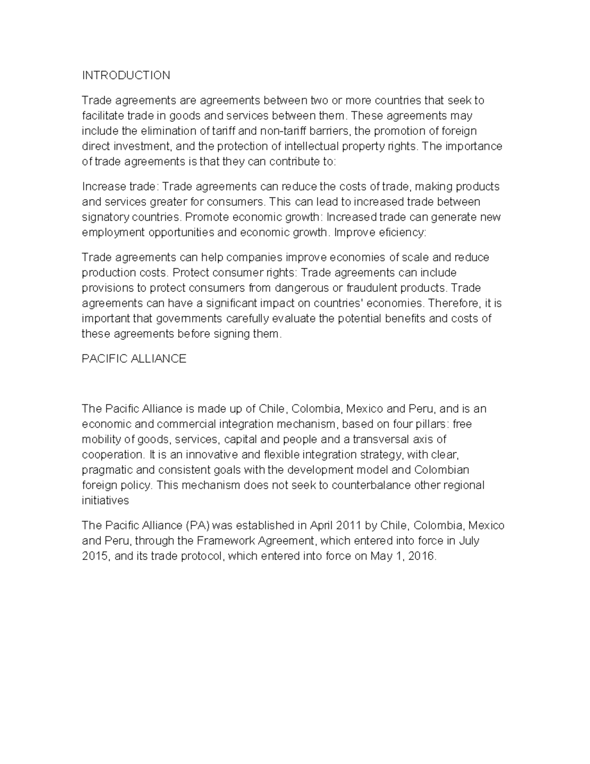 Introduction - super - INTRODUCTION Trade agreements are agreements ...