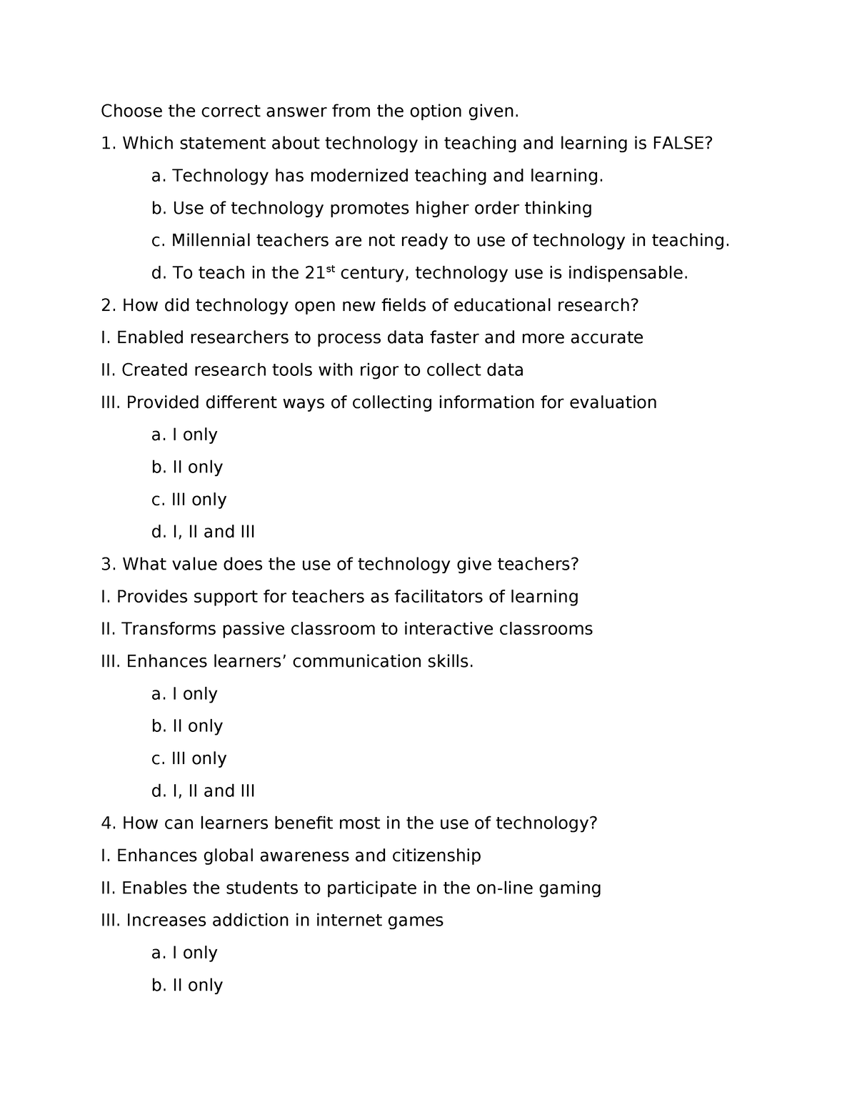 Q3 - Quiz - Choose The Correct Answer From The Option Given. Which ...