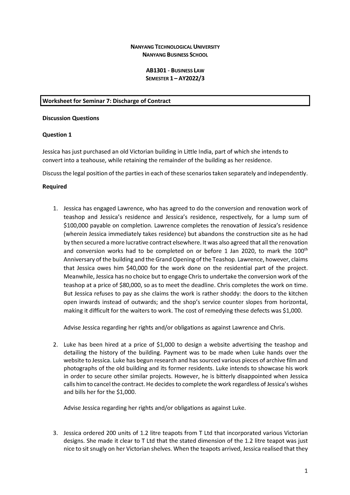 Week 7 Worksheet - NIL - 1 NANYANG TECHNOLOGICAL UNIVERSITY NANYANG ...