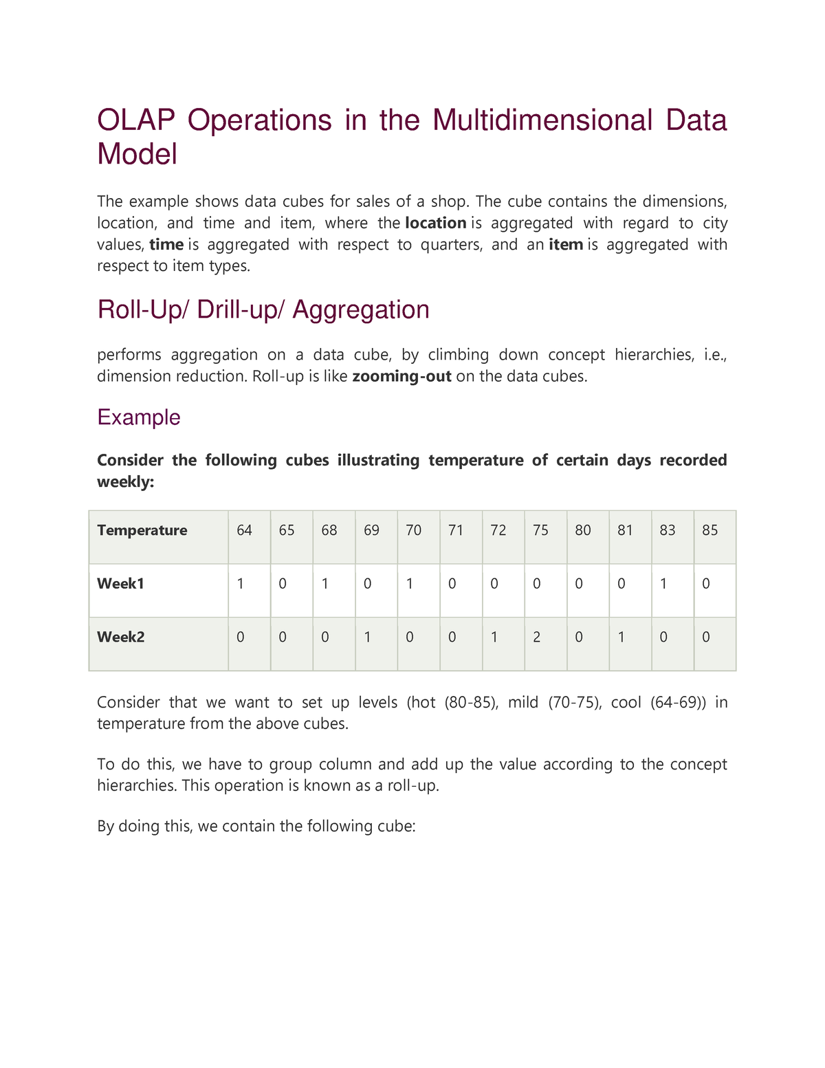 Module-1-OLAP Operations - OLAP Operations In The Multidimensional Data ...