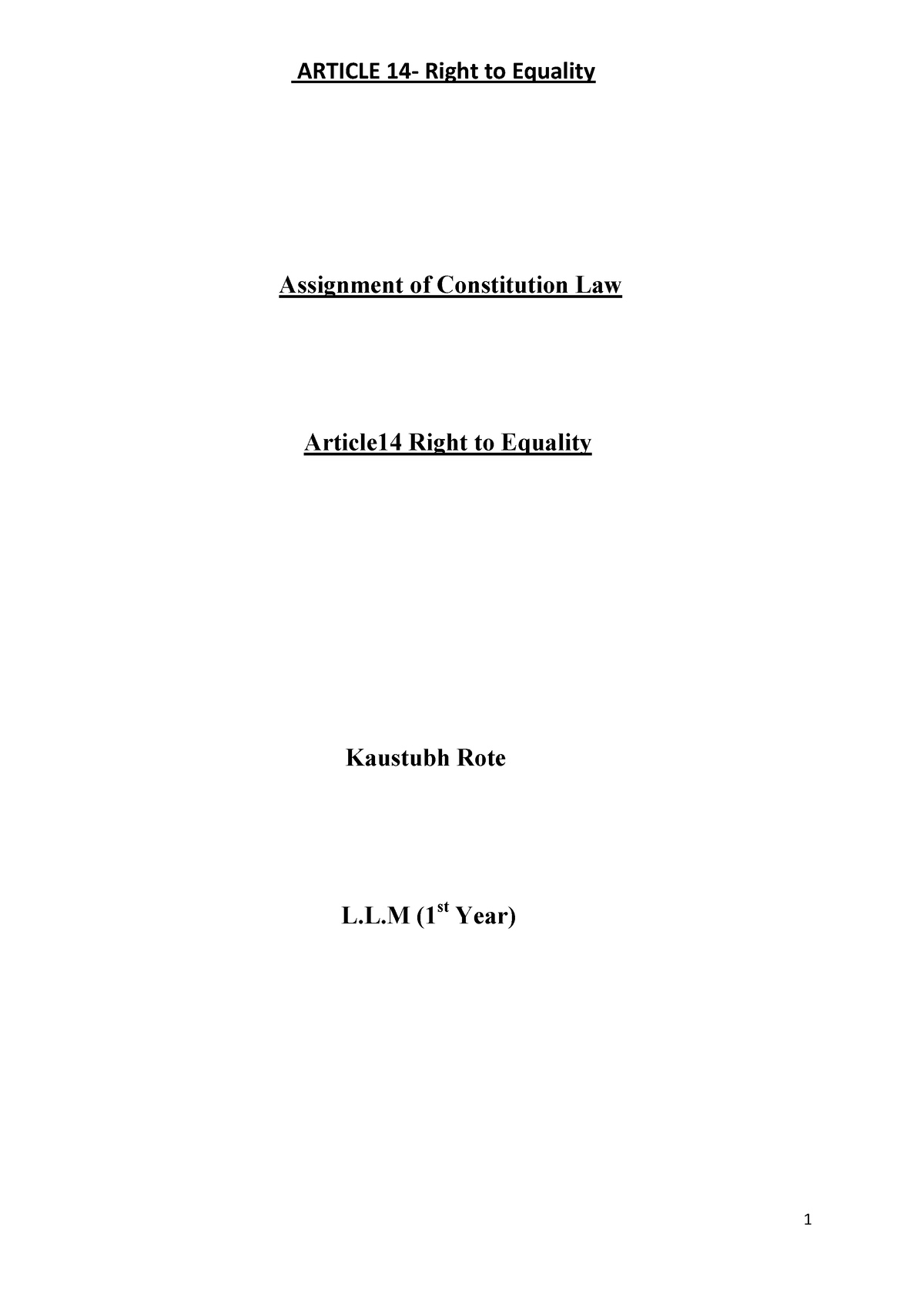 Article 14 Of Constitutional Law - Assignment Of Constitution Law ...