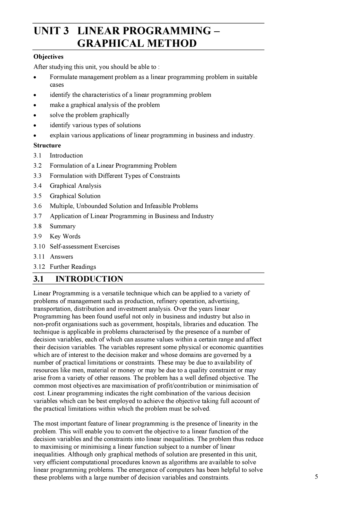 Linear Programming - NIL - Linear Programming – Graphical Method UNIT 3 ...